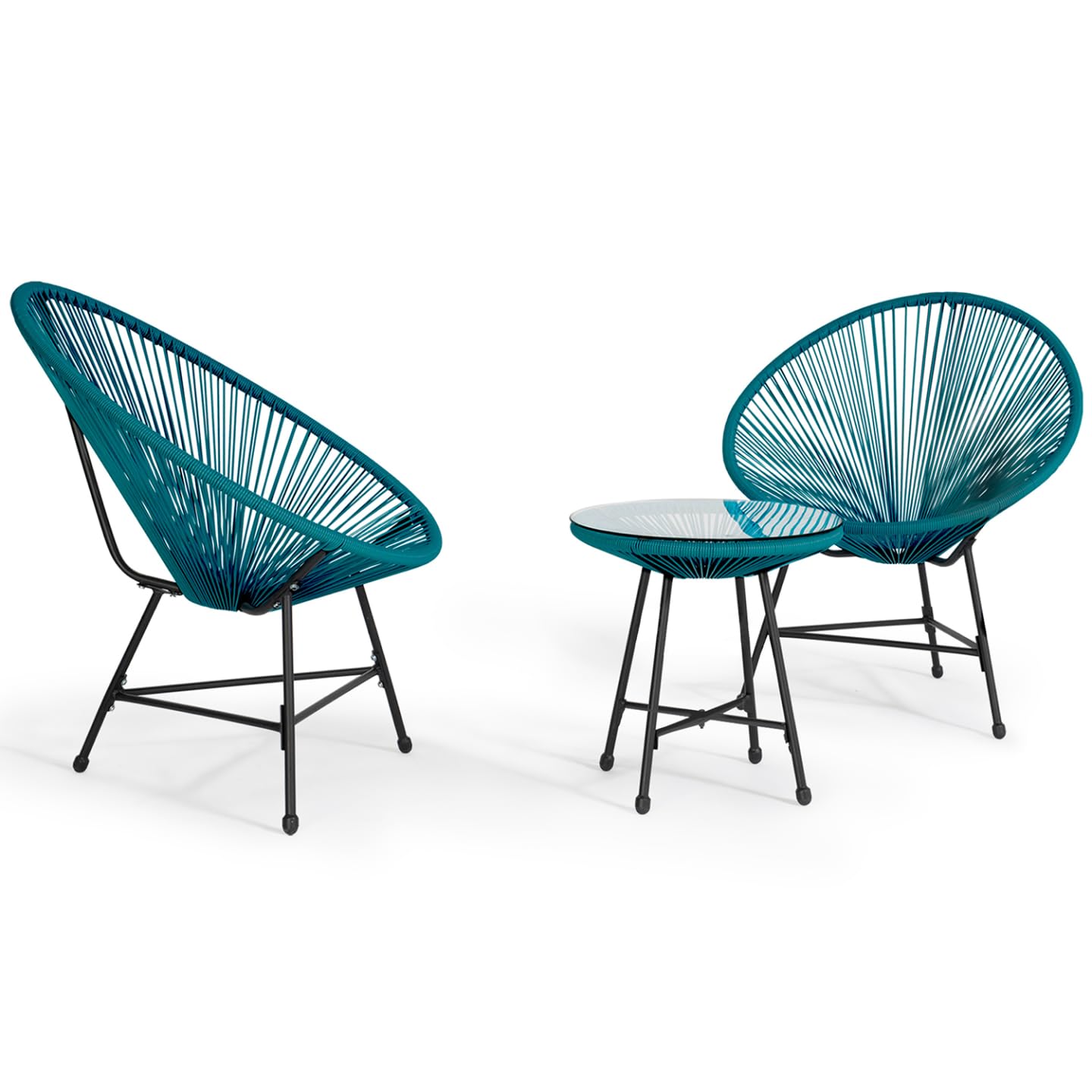 IDMarket - Mobili da Giardino Izmir - Tavolo e 2 poltrone - Uovo di Corda Blu Anatra