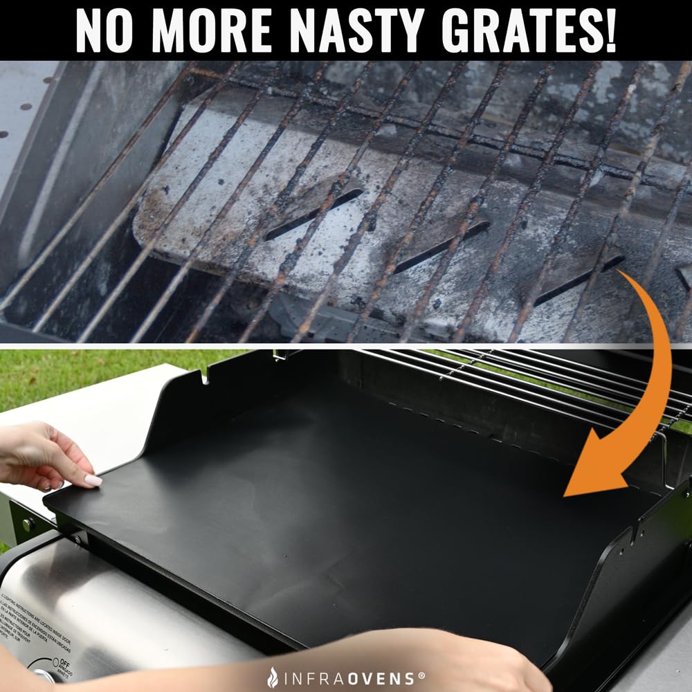 INFRAOVENS Juego de 3 forros para parrilla de barbacoa, 25 x 17 pulgadas, reutilizables, para exteriores, carbón, gas, eléctrico, accesorios de parrilla y termómetro, antiadherente, fácil de limpiar,
