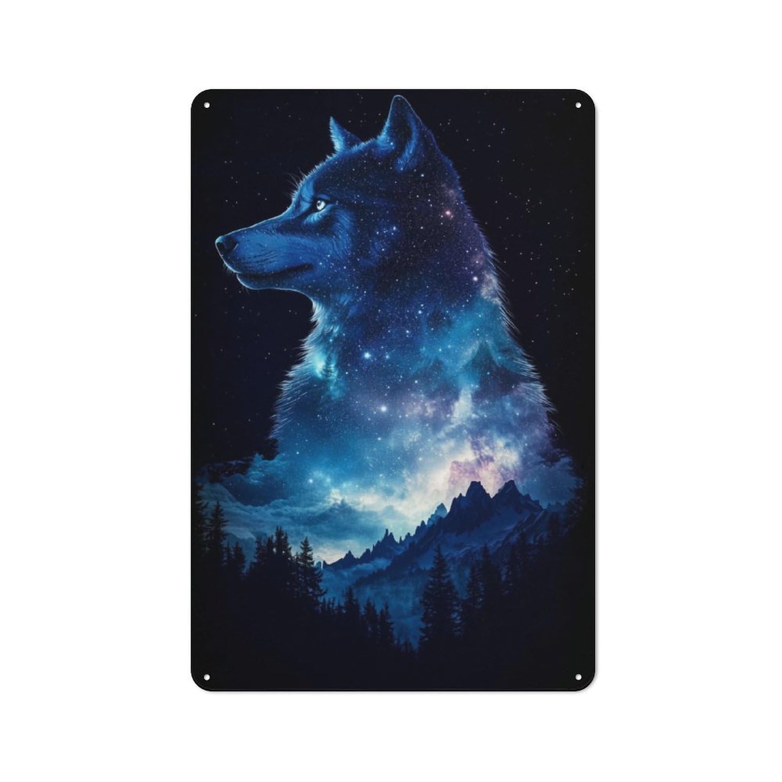 Junmoney Wolf Galaxy Night For Man Cave Or Games Room, Retro Metal Plaque 30X20cm, For Metal Sign Collectors, For Garage And Workshop Walls