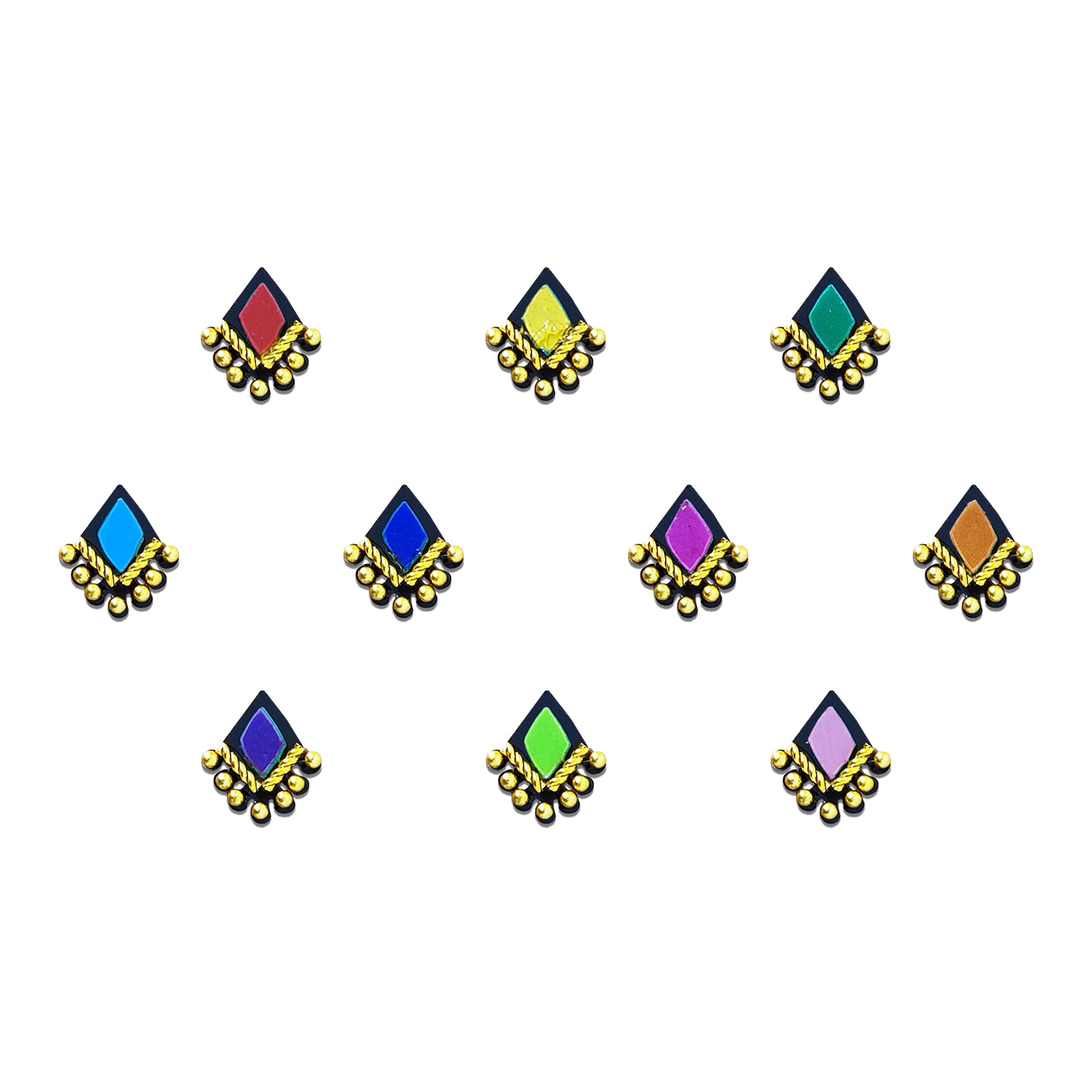 Comet Busters Diamond Shaped Beautiful Multicolor Bindi With Gold Beads (BIN812)(7mm)-picture-34