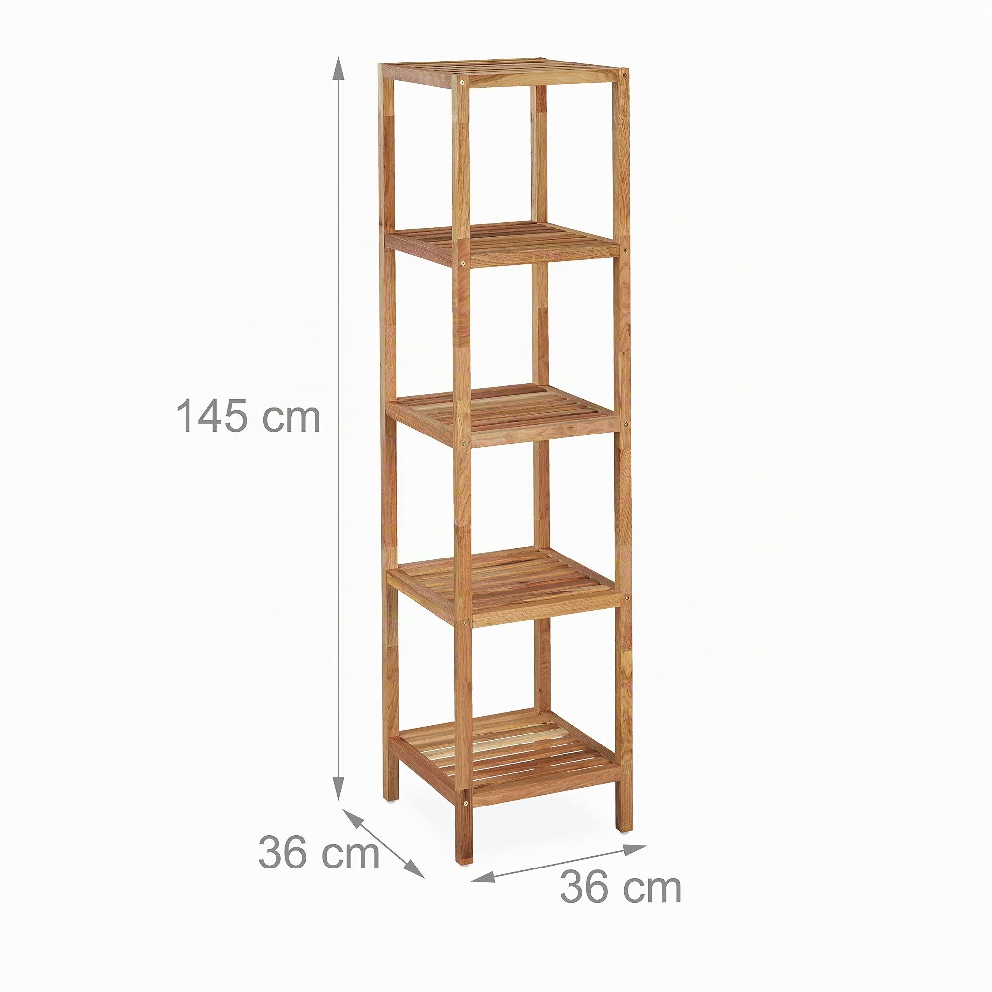 Relaxdays Badregal Walnuss, HBT 145 x 36 x 36 cm, 5 Ablagen, quadratisch, Standregal Küche, Badezimmer Regal Holz, Natur