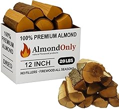 Almond Firewood 12" Logs - 100% Roasted Almond Hardwood Logs - Perfect for Solo Stoves Yukon or Larger, Fire Pits, Fireplaces, Brick and Pizza Oven Wood, Trailer Smokers and More! (20 lbs)