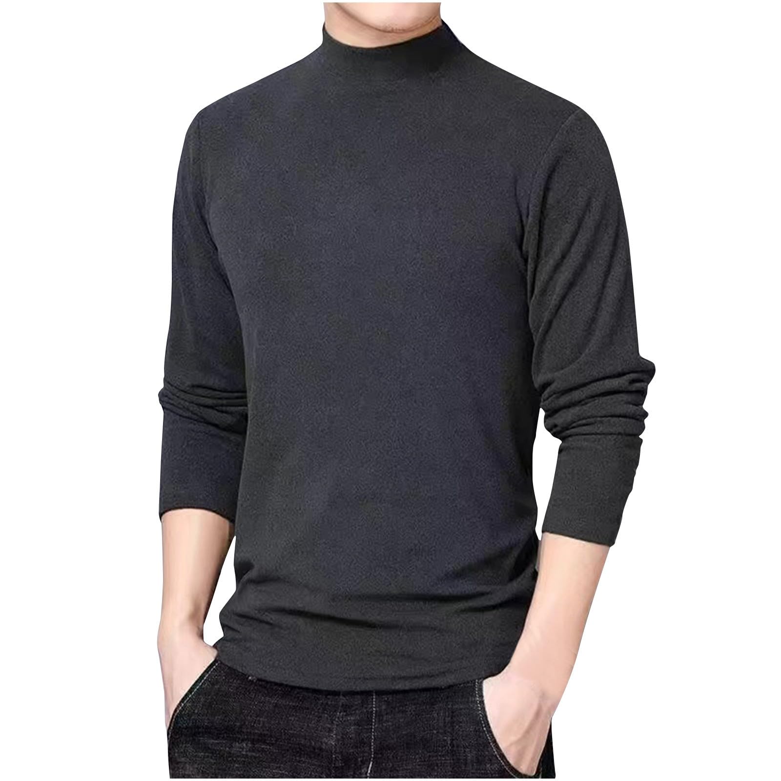 Mens Knitted Sweater Mock Neck Sweatshirts Winter Fall Long Sleeve Tops Casual Loose Fit Pullover Sweater Clothes