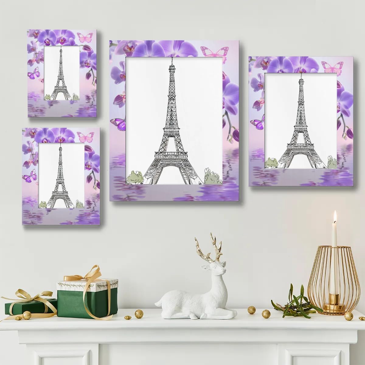 Purple Orchid Flower Butterfly 8x10 Picture Frame, Display Photos 7.5x9.5 without Mat, Elegant Picture Frames Collage Wall Home Gallery Decor