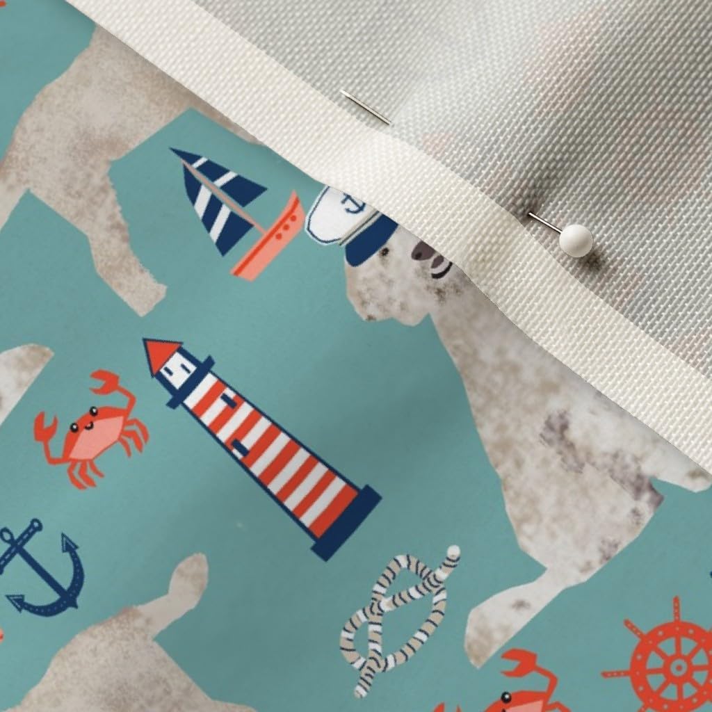 Spoonflower Fabric - Goldendoodle Nautical Dogs Pattern Light Blue Pet Breeds Lighthouse Printed on Upholstery Velvet Fabric Fat Quarter - Upholstery Home Decor Bottomweight Apparel