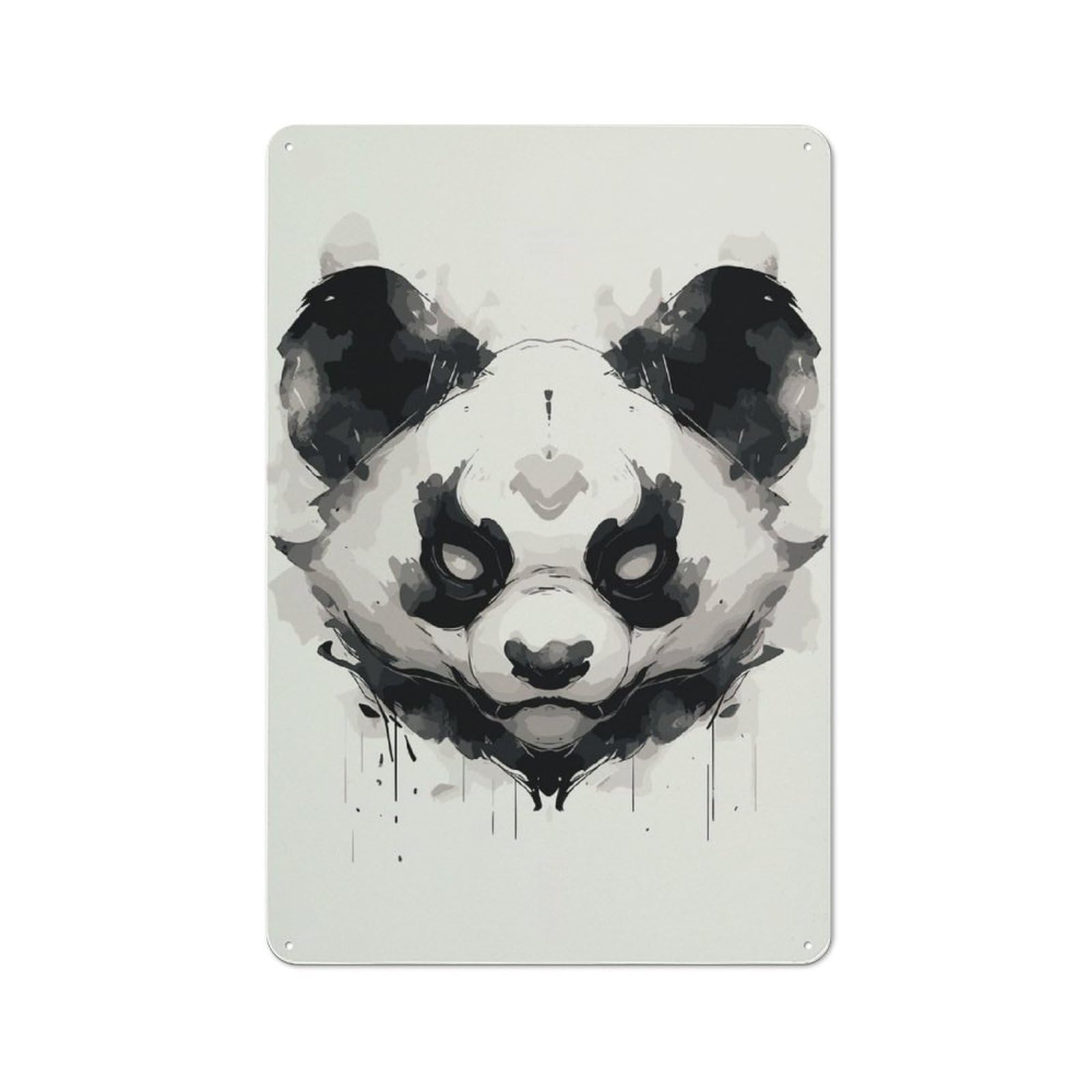 Junmoney Ink Wash Panda Mask Art For Café Or Restaurant, Vintage Tin Wall Plaque 30X20cm, New Home Wall Decor For Café Owners And Decorators