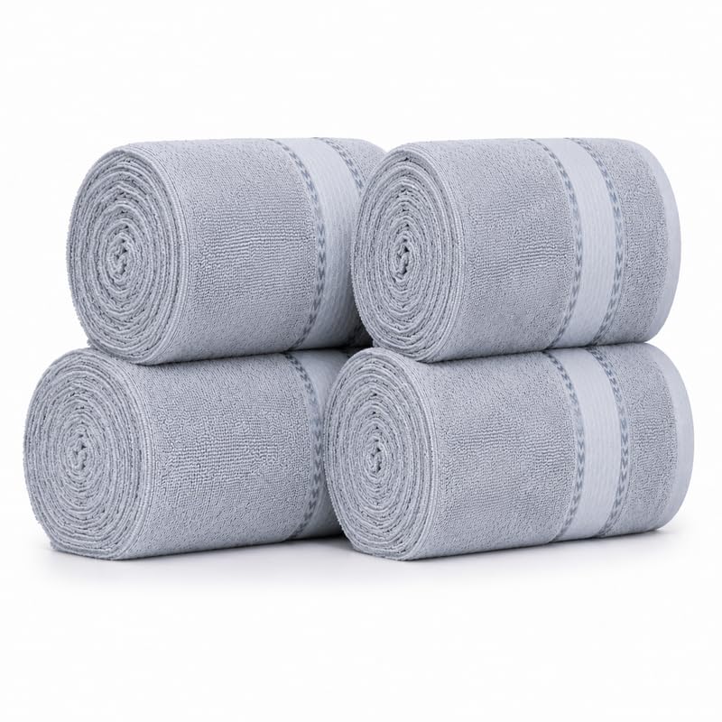 Image of TowelWala Hand Towel 550 GSM Soft Absorbent Quick Dry (Grey, Pack of 4)