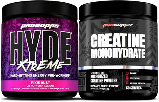 PROSUPPS Hyde Xtreme Hard-Hitting Energy Pre-Workout, Pixie Dust, and Creatine 300 Bundle