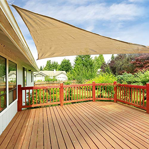 WritzWare Shade Sail - 12 x 12 x 12 Beige Sun Shade Sail Triangle, UV Block Outdoor Sun Shade - Heavy Duty Backyard Patio Shade Carport - Outdoor Canopy for Shade Sails
