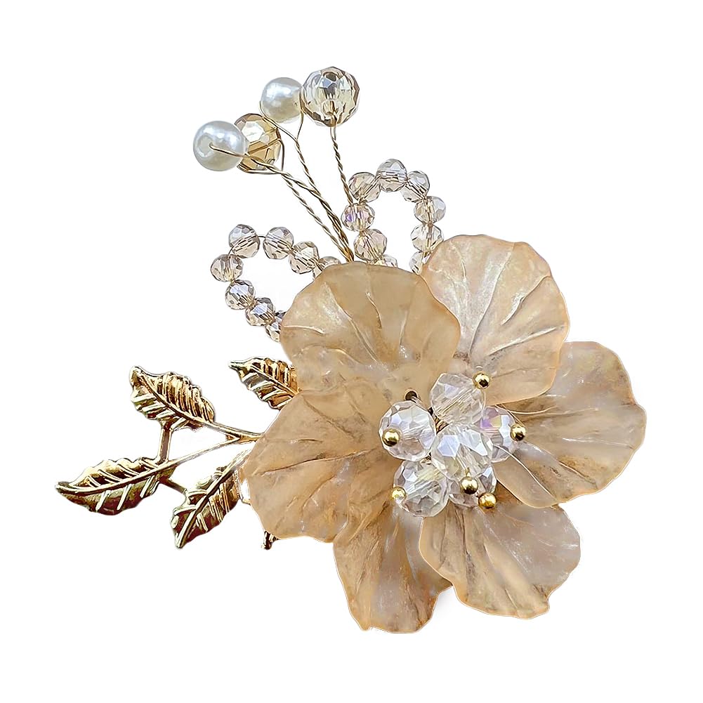 JKQBUX Multi-function Resin Flower Brooch Pins & Hair Clips for Women Girls Pearl Corsage Brooch Party Ceremony Accessories