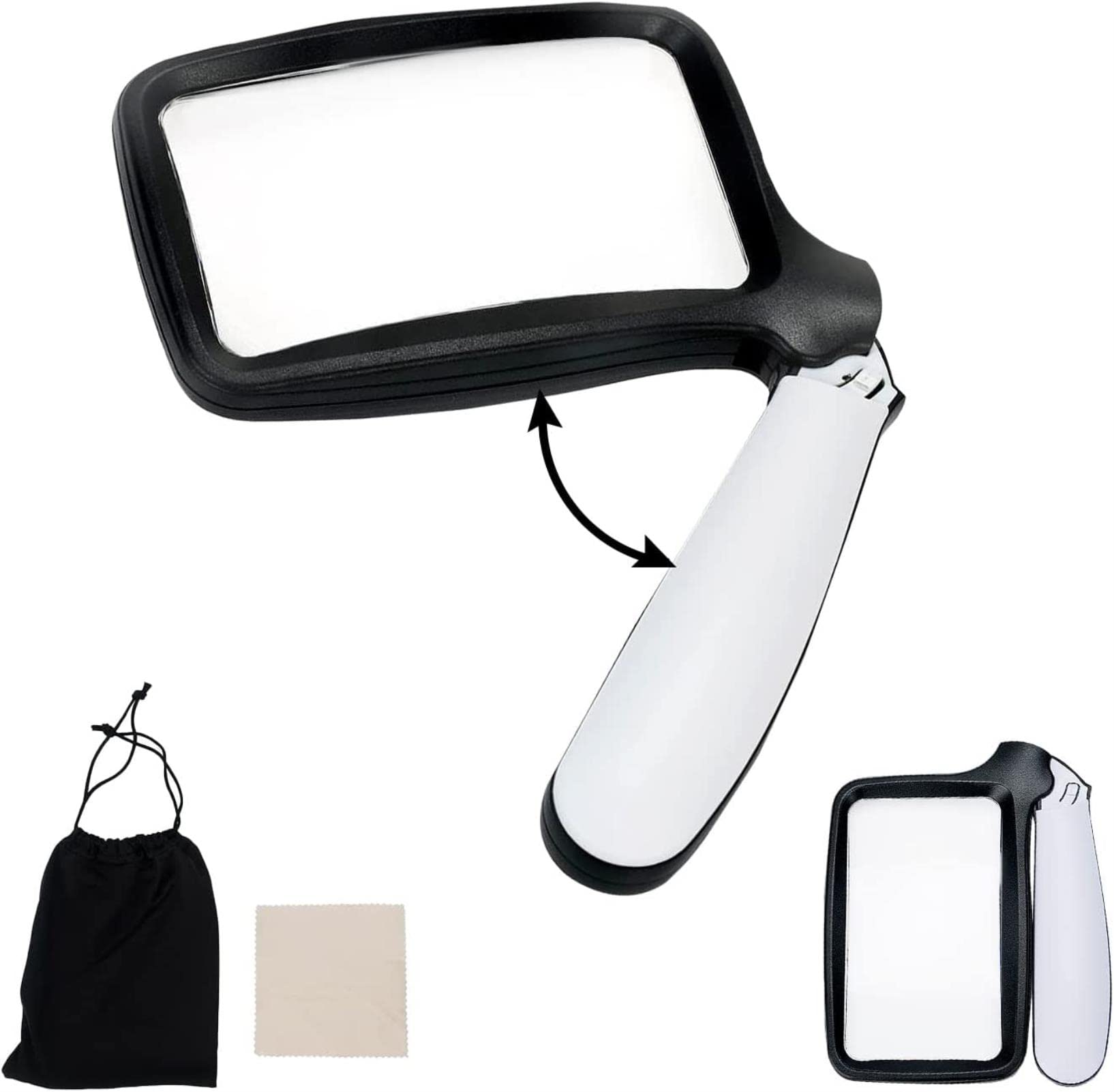 Lente d'ingrandimento rettangolare 5LED Lente d'ingrandimento portatile pieghevole con 2 modalità di oscuramento Lente d'ingrandimento da lettura 2X per piccole stampe Riviste Libri ipovedenti Pa