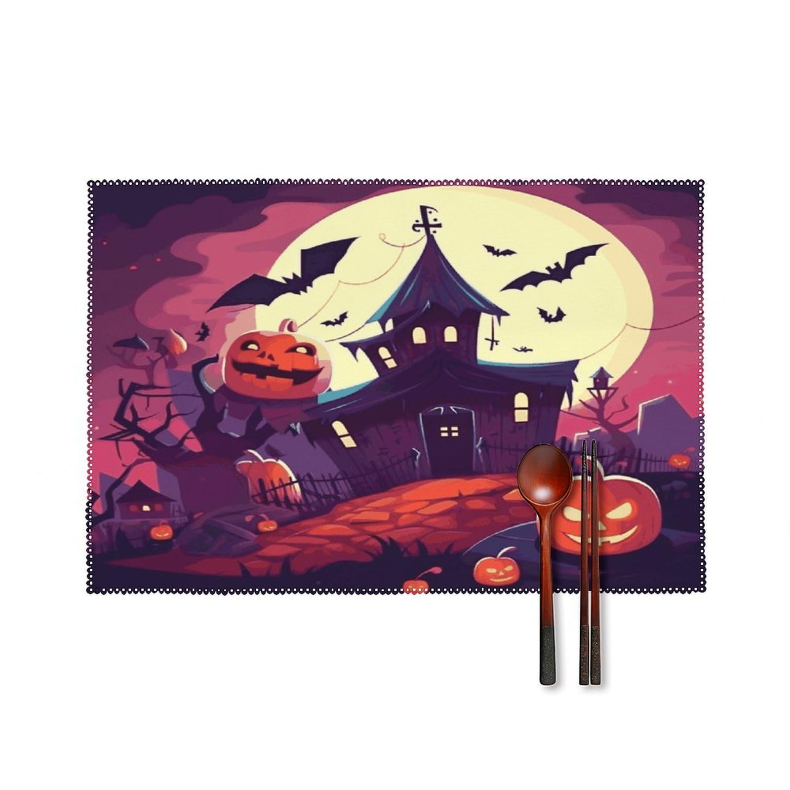 Btcowzrv Style Happy Halloween Canvas Placemats Set Of 6, Wipeable Washable Place Mats For Indoor & Outdoor, Table Mat Decor For Kitchen Dining Party