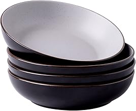 AmorArc 8.5'' Stoneware Pasta Bowls, 32oz Large Speckled Bowls Set of 4 for Kitchen, Wide Bowls for Pasta,Salad,Oatmeal, Microwave&Dishwasher Safe, Matte Black