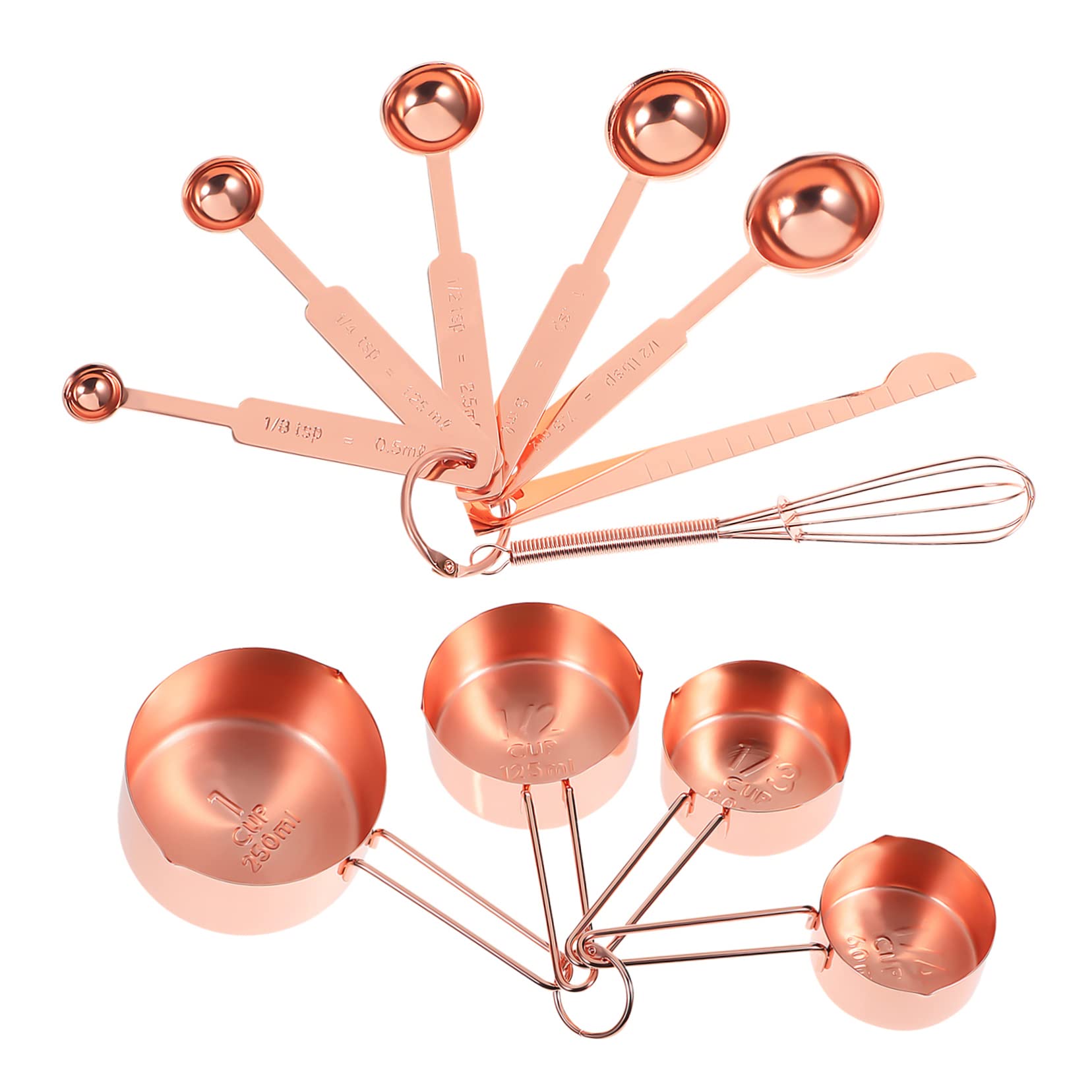 Alipis Juego de 4 Tazas Medidoras Y 7 Cucharas de Acero Inoxidable en Oro Rosa para Cocinar Y Hornear
