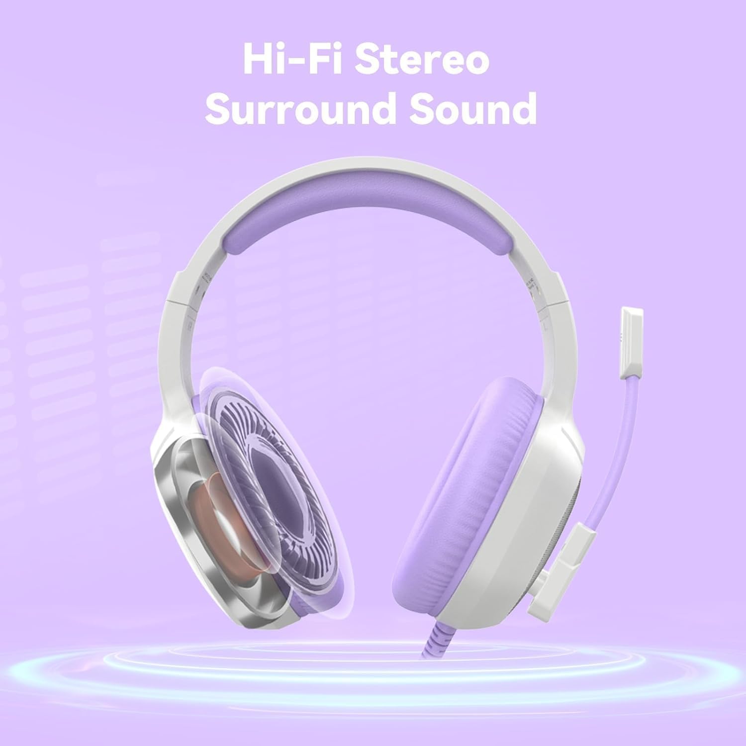 Casque de jeu avec microphone pour PC, Xbox One Series X/s, PS4, PS5, Switch, casque stéréo filaire supra-auriculaire avec micro RVB, pour ordinateur, ordinateur portable, Mac, Nintendo (blanc violet)