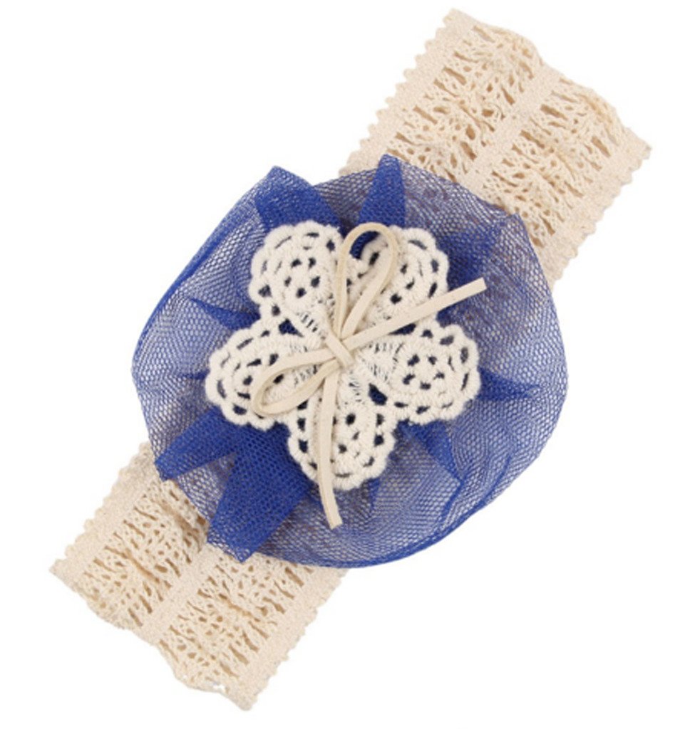 Soft Elastic Lace Chiffon Blue Flower Newborn BabyGirl Hair band-image-35