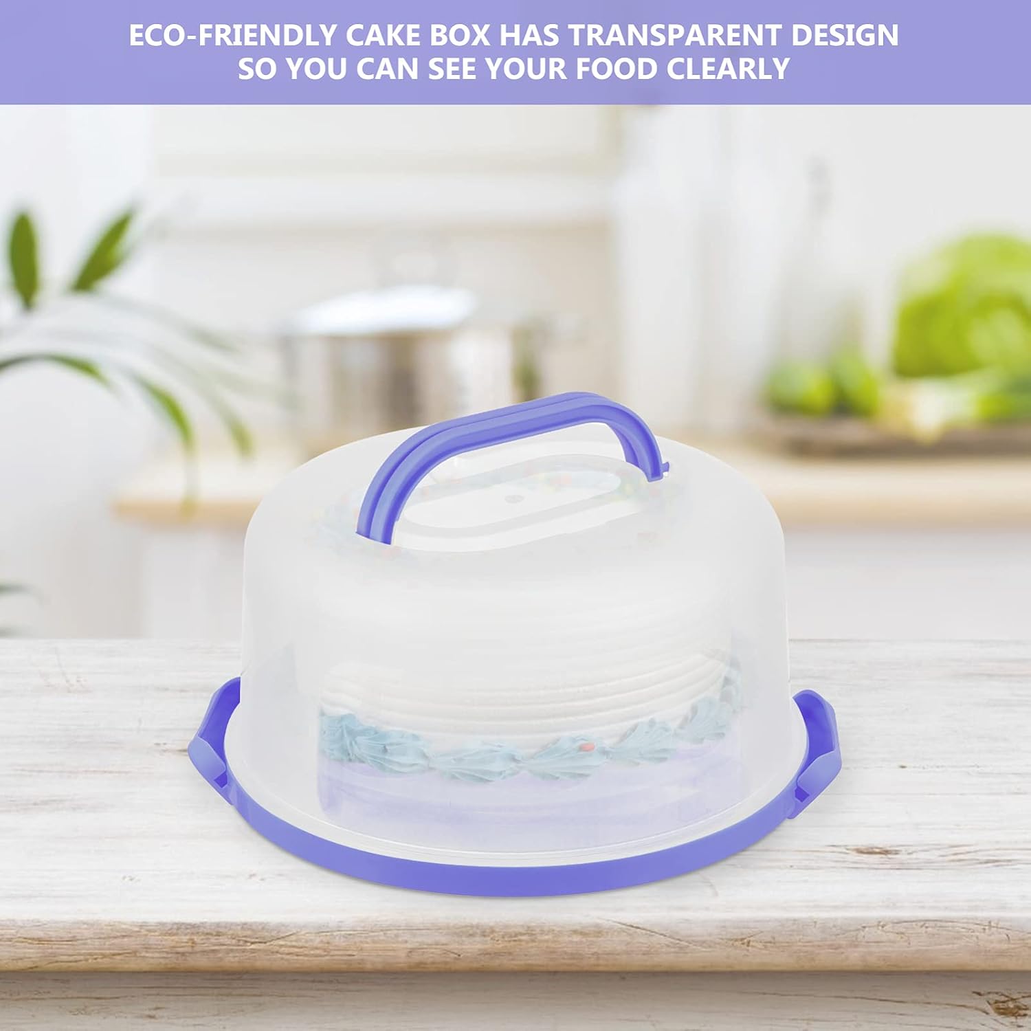 Locking Dessert Carrier Cake Carrier, 10 inch Round Cake Holder with Handle, Clear Cupcake Container for Transporting Birthday Cakes Loaf Bread (Purple) Display Storage Box