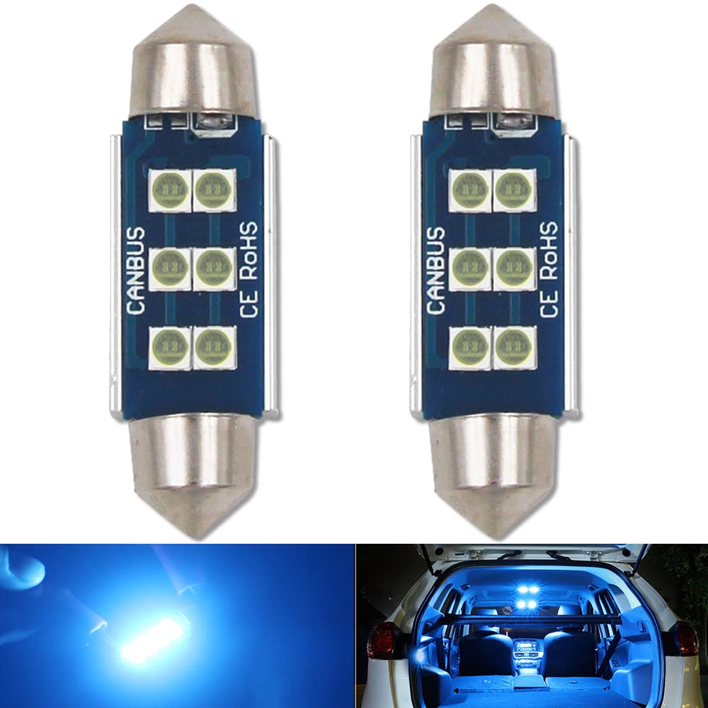 Pack De 2 Bombillas LED Festoon 39mm HSUN Para Coche | Luz Interior Azul Hielo, 6 SMD3030, 12V-14V Canbus Sin Errores | Ideal Para Cúpula, Lectura O Maletero