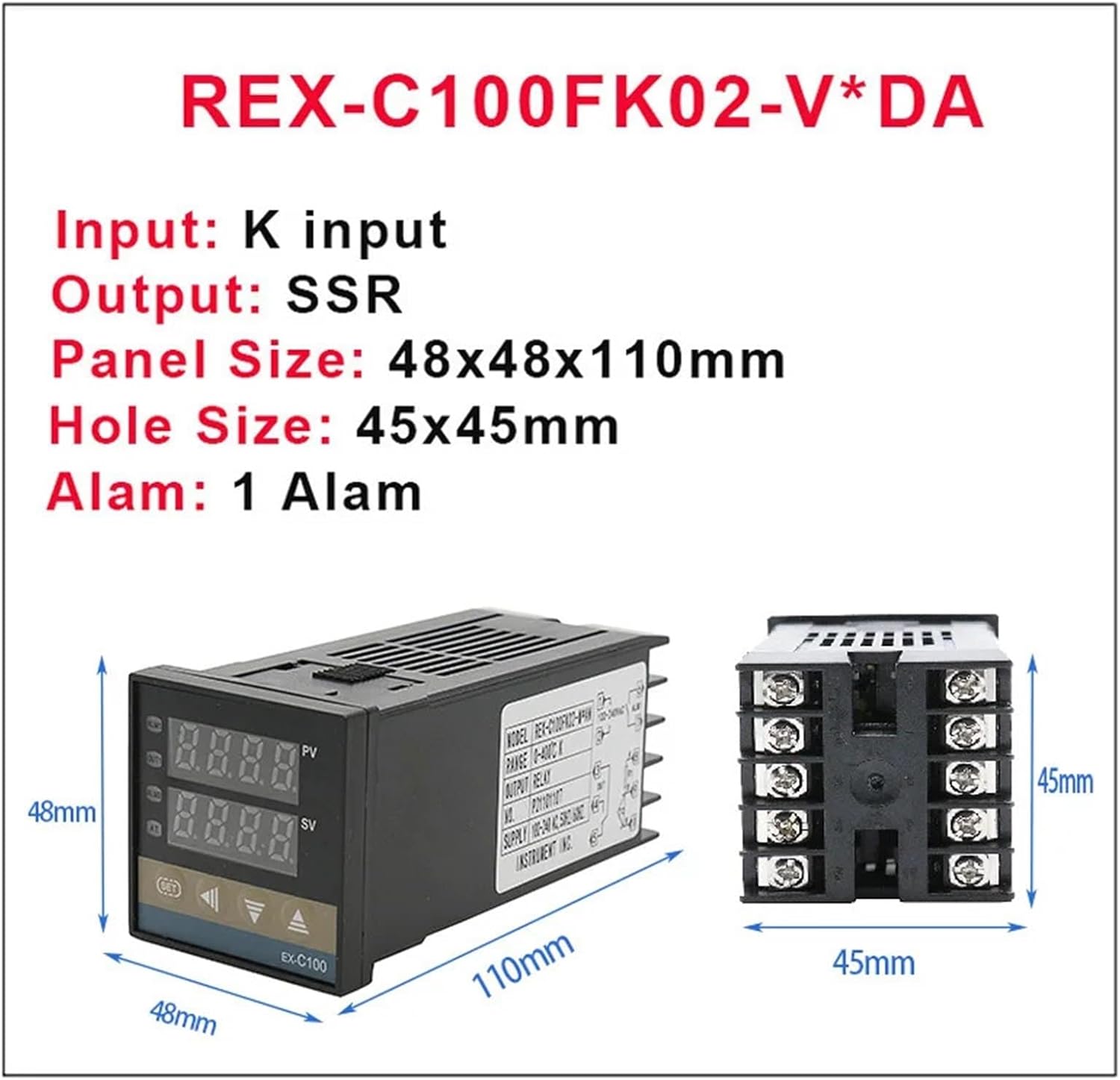 REX- C100 Digital Intelligent Temperature Controller K/Universal Input SSR/Relay Output Thermostat 110V to 240V Work Voltage(Universal-Relay Out)