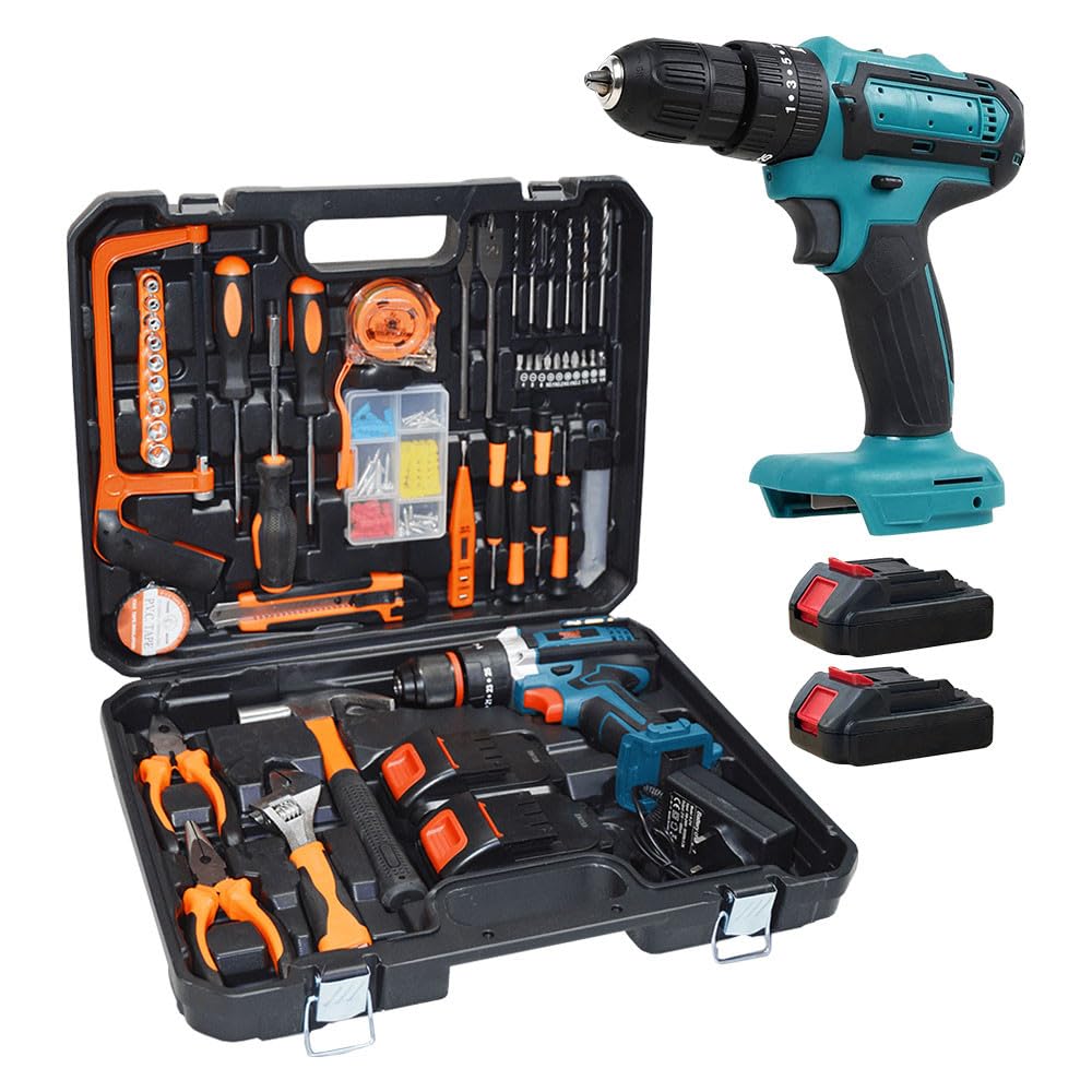 Mediawave Store - Trapano Avvitatore Professionale 21V Doppia Batteria Litio Ricaricabile Kit Utensili Completo Valigetta per Fai Da Te e Lavori