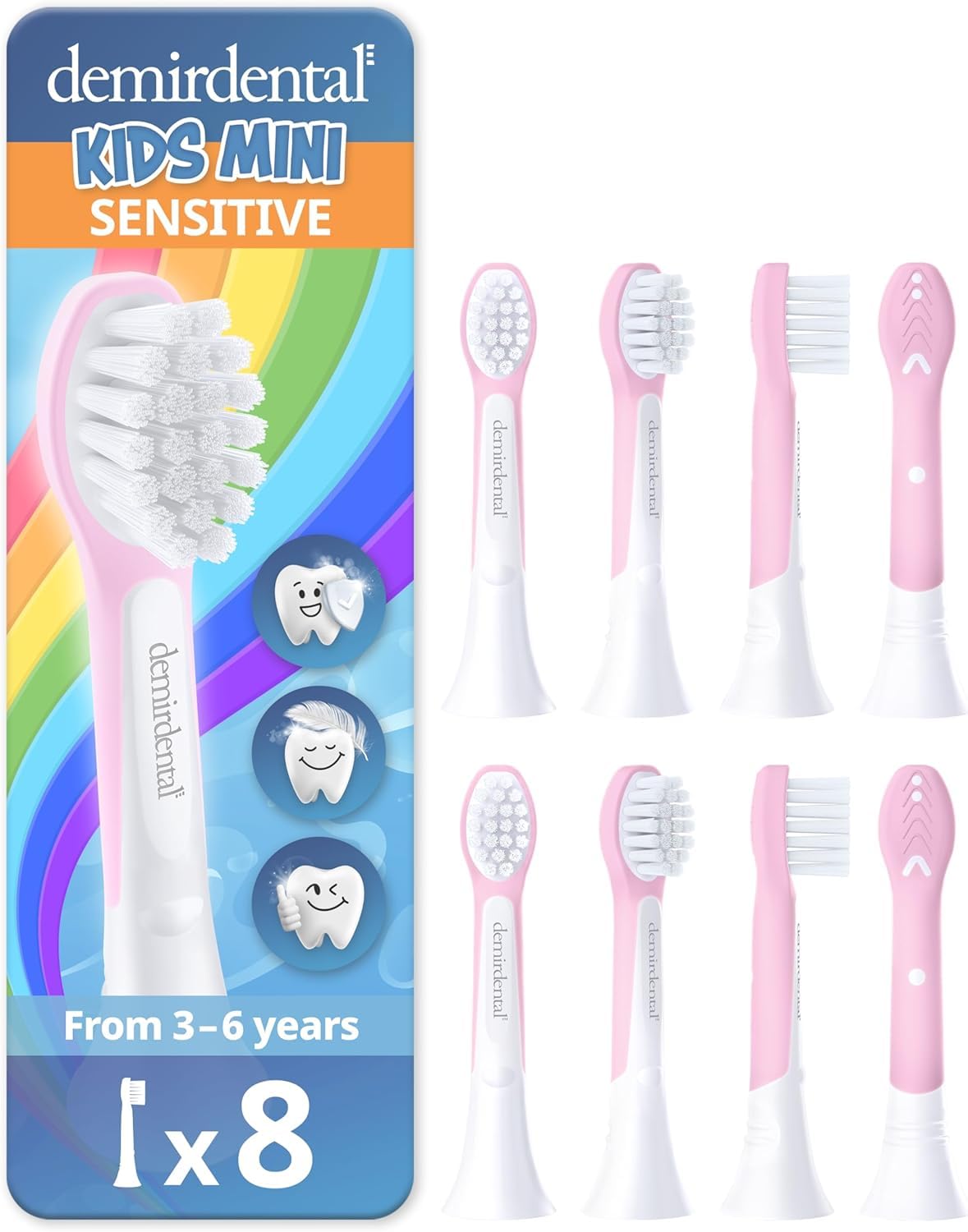 demirdental Mini testine per spazzolino da denti per bambini, compatibili con Philips Sonicare Kids - Testine di ricambio mini Sensitive - Testine per spazzolino mini dai 3 ai 6 anni - Rosa