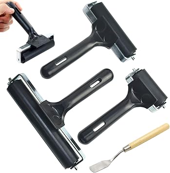 HRJZF Soft Rubber Brayer Rollers for Crafting Brayer Rollers for Printmaking Brayer Tool Paint Brush Ink Applicator Art Craft Oil Painting Tool 4 Pack 2.4 inch,4 inch,6 inch,1 Scraper