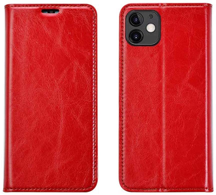 Étui iPhone 12 Mini INFRI rouge en cuir avec porte-cartes et clapet magnétique