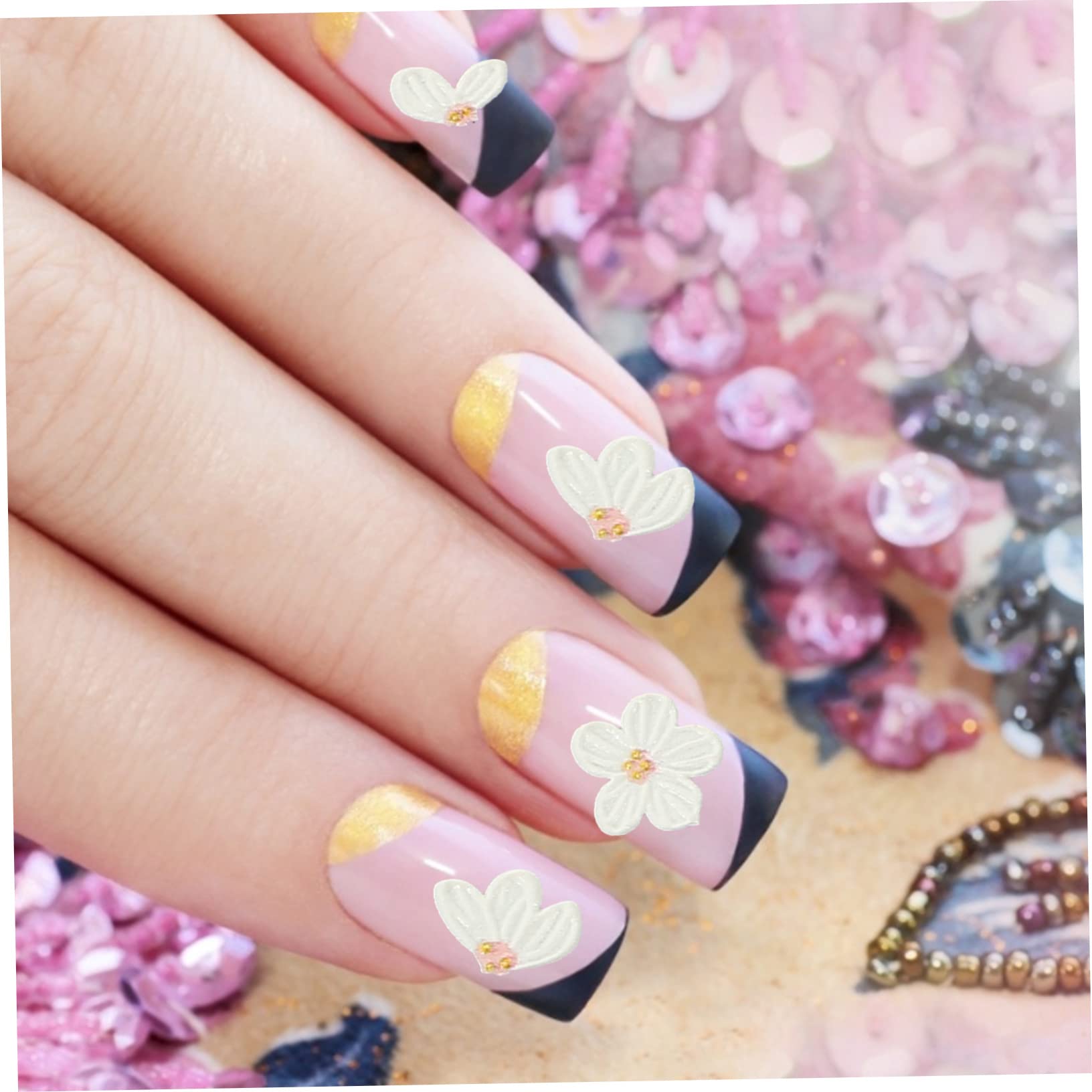 Healeved 12hojas Pegatinas De Uñas Flores Decoración De Arte De Uñas Calcomanías Autoadhesivas Para Manicura De Diseños Elegantes Para Uso Casa y