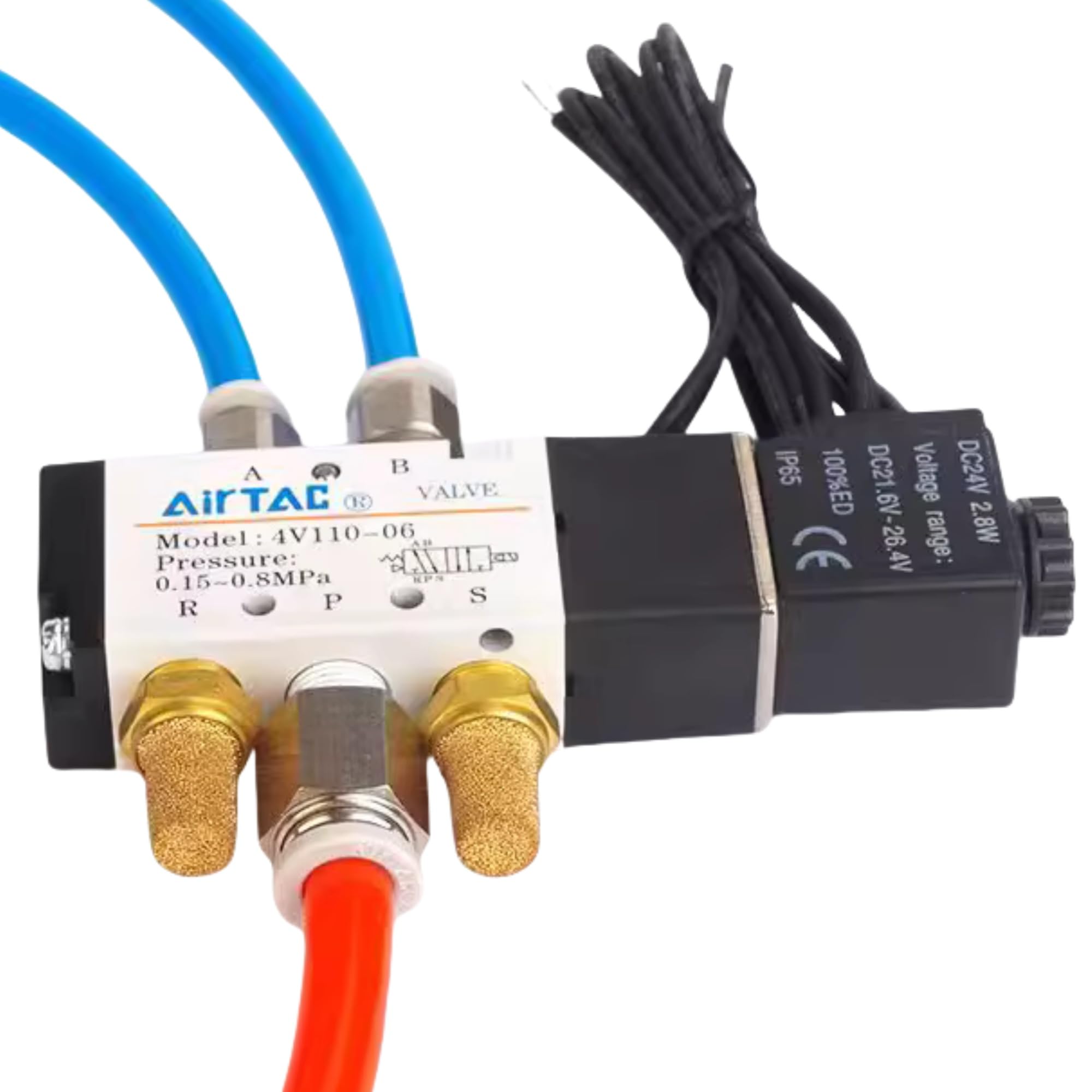 Válvula solenoide DC24V AirTAC 4V210-08 1/10.2 cm PT Cable de salida de aire neumático 2 posiciones 5 vías eléctrica sola bobina operada por piloto