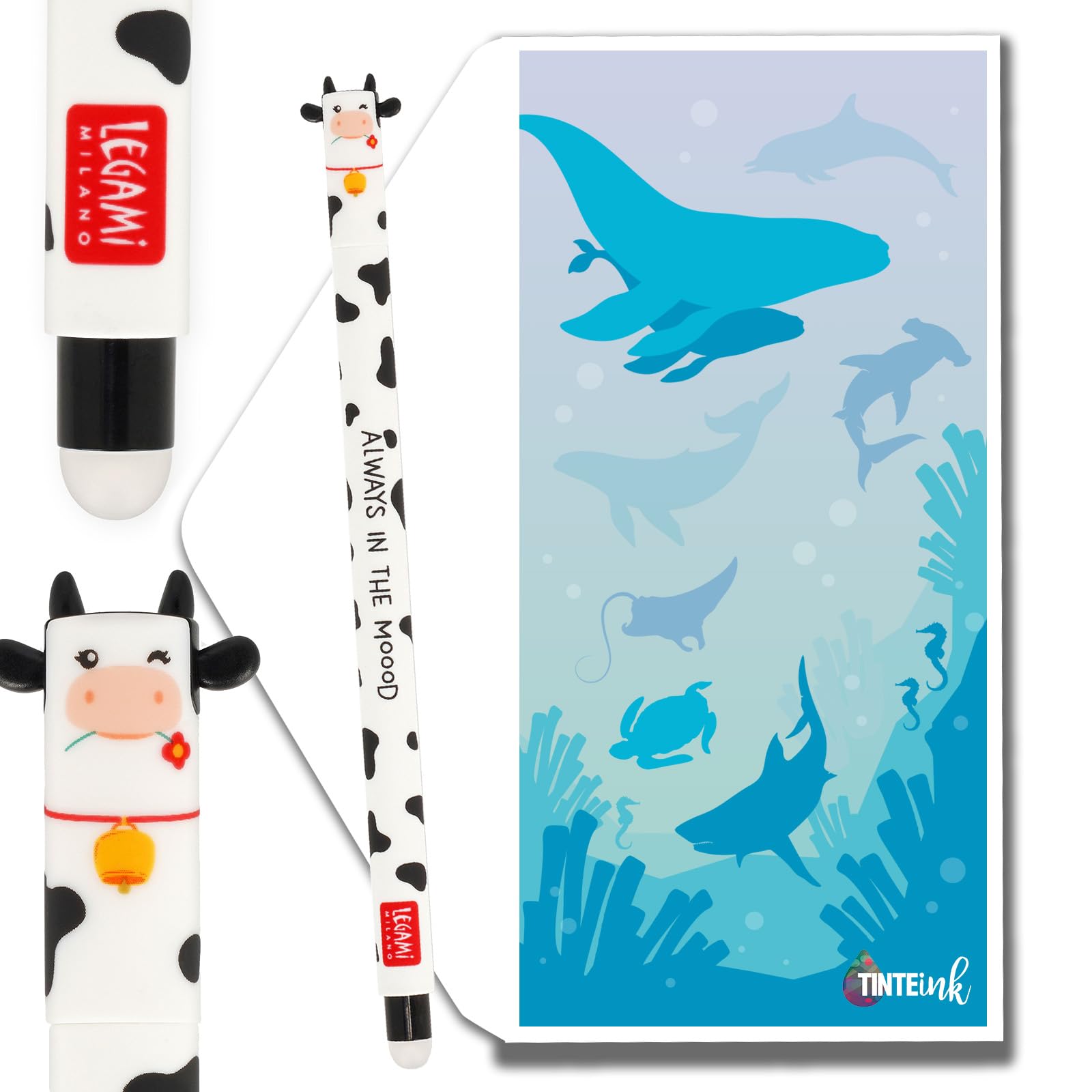 Tinte Ink Legami Erasable Pens - Full Range Available - Including Gift Envelope! - Choose Cute Design! (Cow)