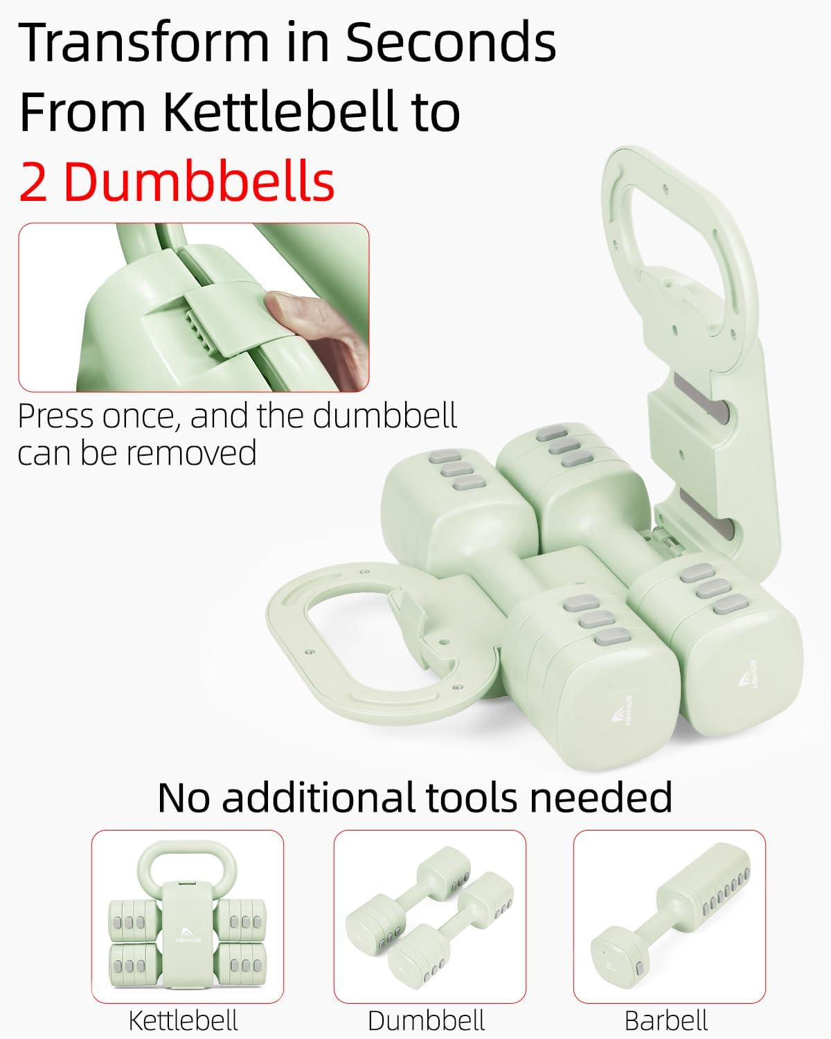 Abahub Dumbbell Set for Home Gym, 4 in 1 Adjustable Weights Dumbbells Set with Kettlebell Grip Converter for Women