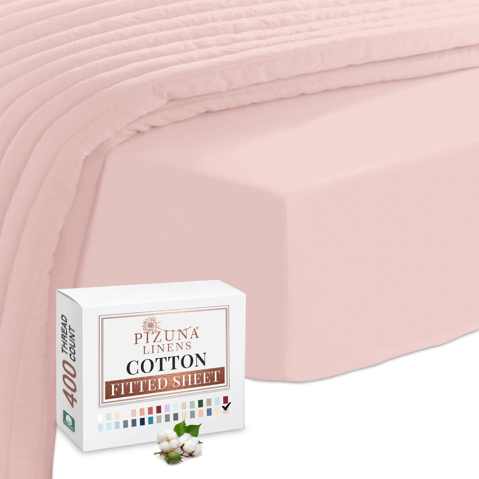 Pizuna Light Pink 100% Cotton Fitted Sheet 400 Thread Count Long Staple Cotton Emperor Fitted Sheets 200X200cm, Sateen Weave Emperor Fitted Sheet Extra Deep 40 Cm 1 Pc