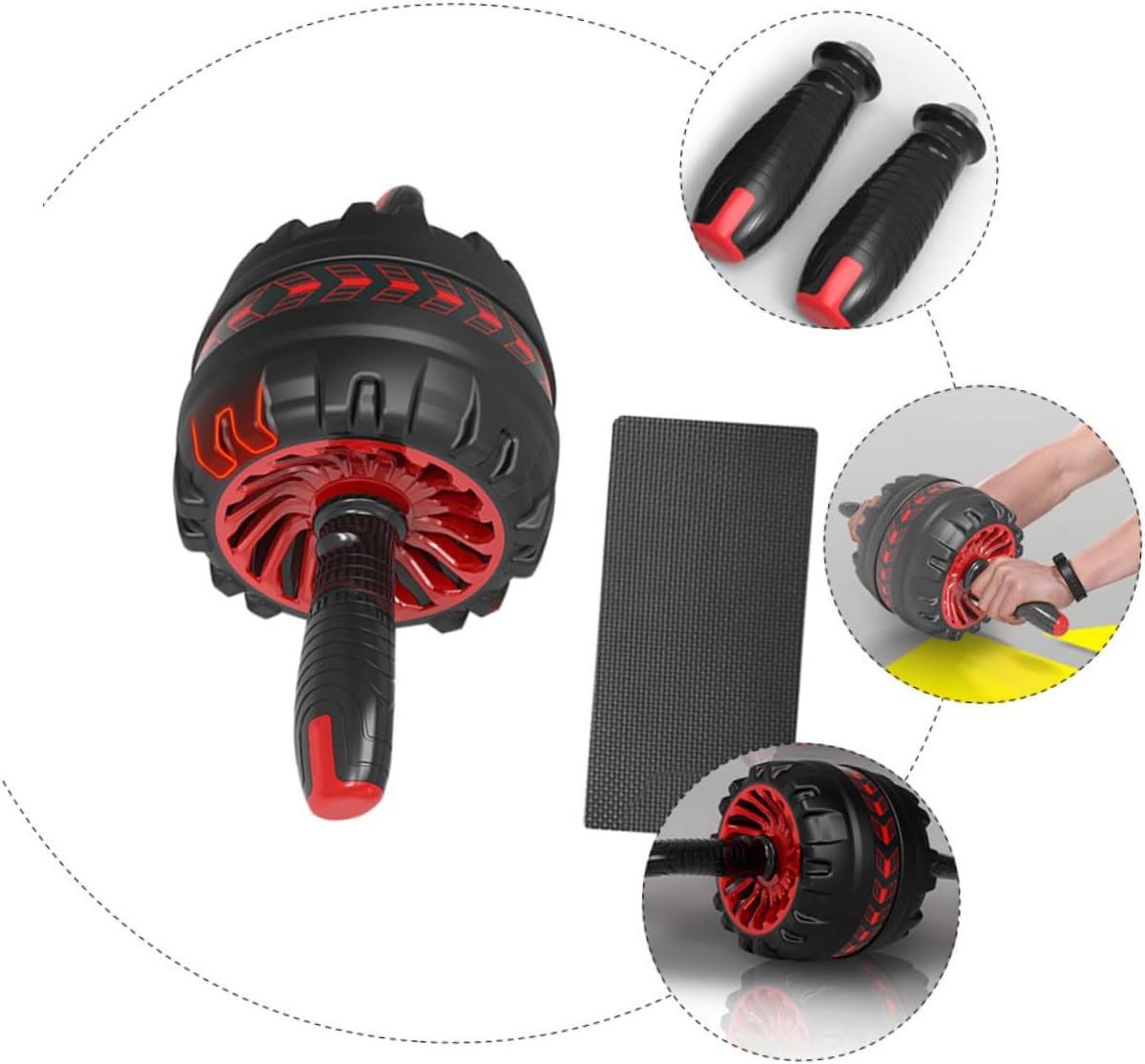 Double Wheel Ab Roller with Quiet Grip and Mat Portable Home Gym Equipment for Core Workout Abdominal Exercise and Fat Burning Lightweight Fitness Tool for Men and Women