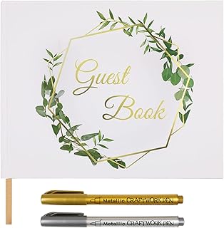 Wedding Guest Book - Sign in Guest Book Wedding Reception - 120 Pages Wedding Registry Guestbook with Gold Foil, Gilded Edges and Two Markers Pen, Guestbook Wedding 9 x 7 Inch