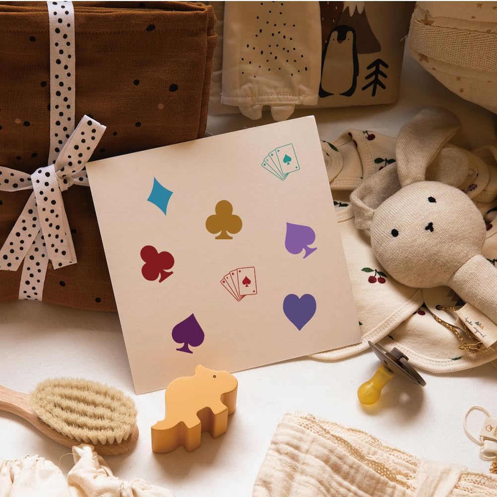AHANDMAKER 5 Styles Playing Cards Stamps Magic Elements Stamp, Mini Wooden Stamp, Unique Designs Drawing Stamps for DIY Making Scrapbooking Card Making Stamping Planner Decal(No Ink Include)