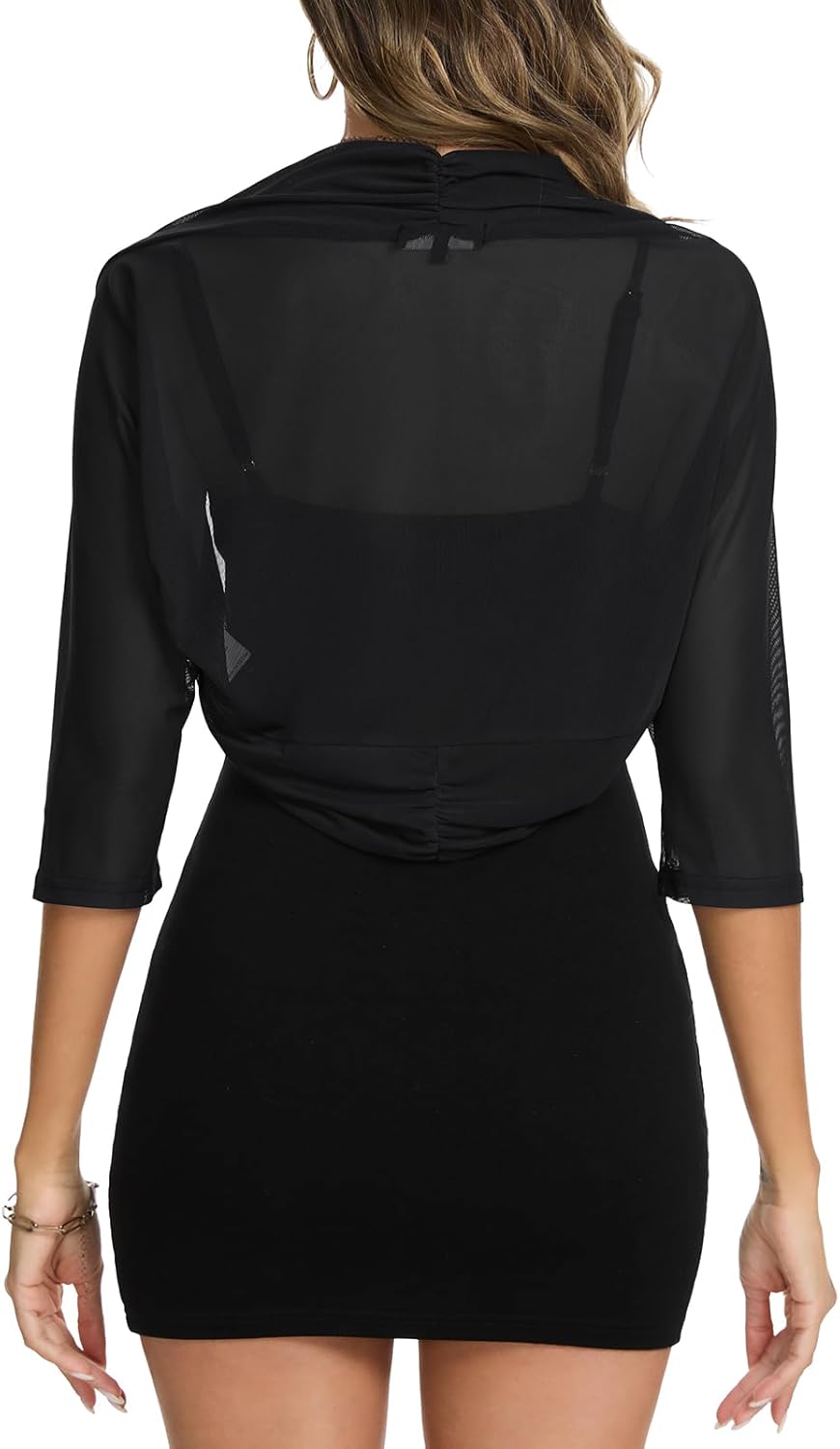 MINTLIMIT Women's Elegant Sheer Mesh Shrug Bolero Batwing 3/4 Sleeve Open Front Cropped Cardigan Shrugs for Evening Dress - Image 2