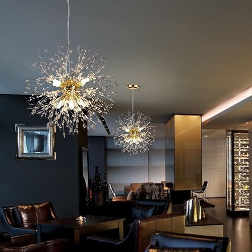 Miniatura 9 de Candelabro dorado de cristal, fuegos artificiales, moderno, Sputnik, diente de león, lámpara colgante de techo para habitación, vestíbulo, pasillo,