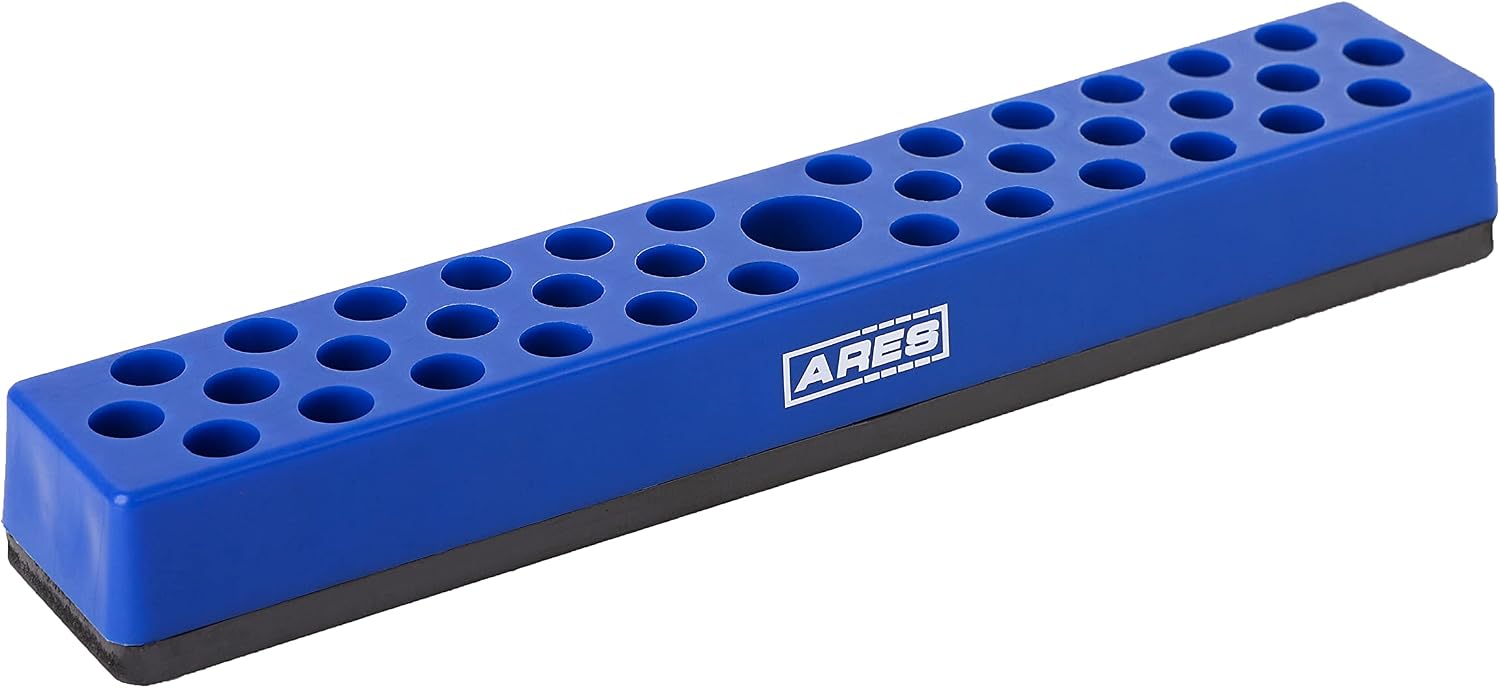 ARES 60012 - Blue 37 Hole Hex Bit Organizer with Strong Magnetic Base - Keep Your Favorite Specialty, Drill, Tamper & Quick Change Bits Conveniently Organized and Accessible