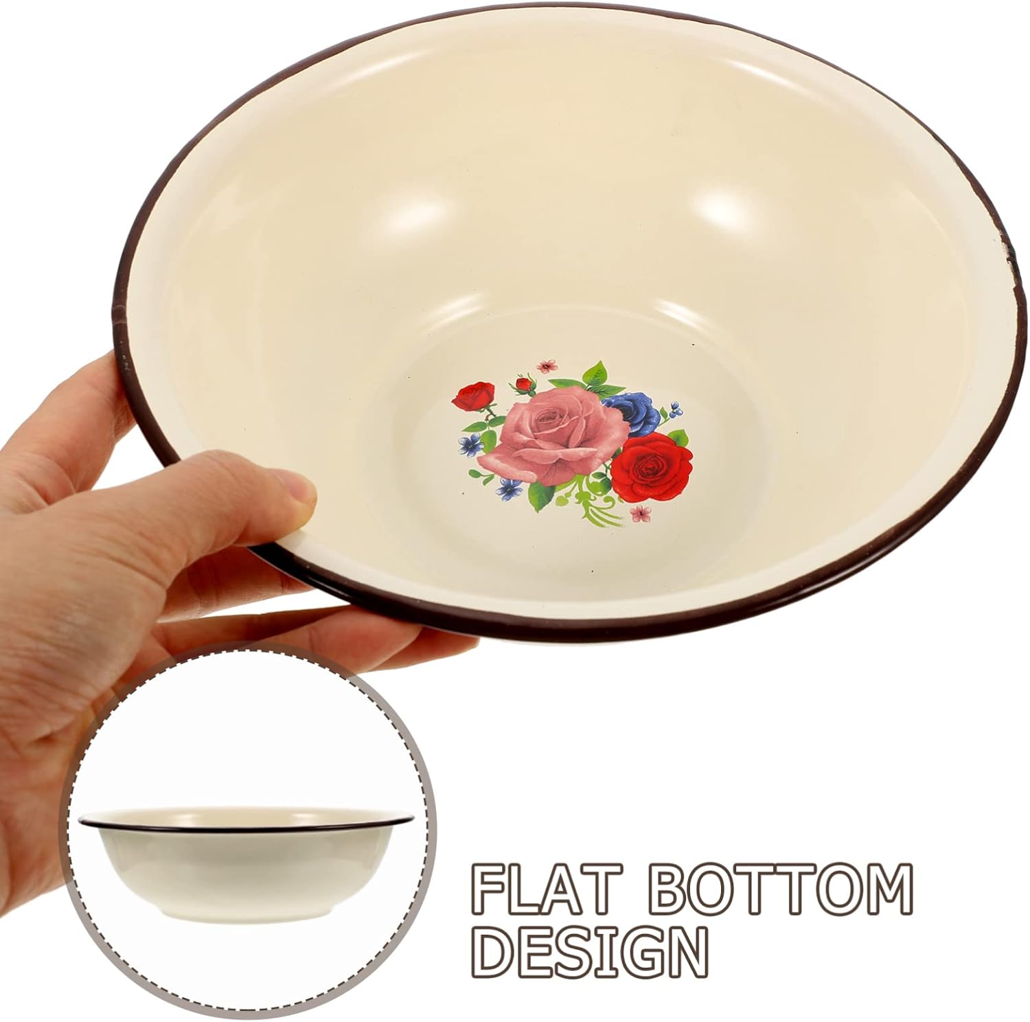 VSULZVNU 2pcs Enamel Mixing Bowl Vintage Salad Bowl Enamel Large Washing Basin Vintage Soup Basin Large Soup Bowl Enamelware Serving Bowl Pot