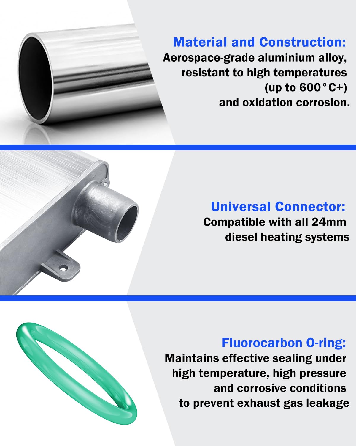 Erato Silenziatore di Scarico 24mm per Riscaldamento da Sosta Silenziatore in Lega di Alluminio Argento per Gruppi Elettrogeni di Emergenza Silenziatore per Riscaldatori Diesel Sistema di Scarico