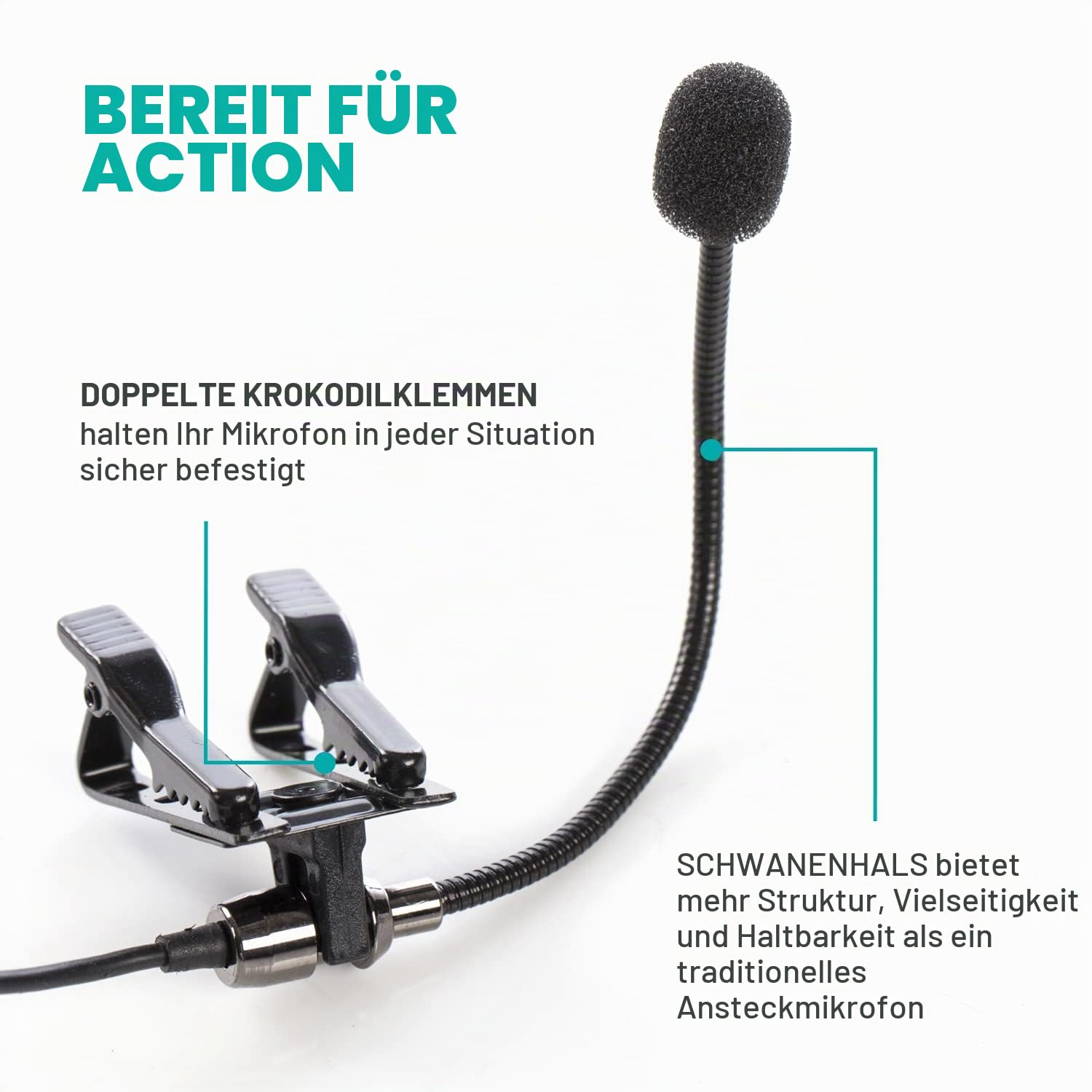 Movo ACM400 Flexibles omnidirektionales Schwanenhalsmikrofon für Motovlogging Moto Vlog Action Cam Helmmikrofon – kompatibel mit GoPro Media Mod