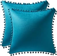 Vista 54 de 2 fundas para cojín decorativo de terciopelo con pompones