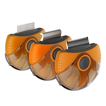 JOYPAWS Portable 3 in 1 Pet Grooming Tool, Deshedding Comb & Dematting Comb & Flea Comb, for Small Cats/Dogs and Other Animals, Undercoat Brush for Short Hair, Easy Mats & Tangles Removing?Orange?
