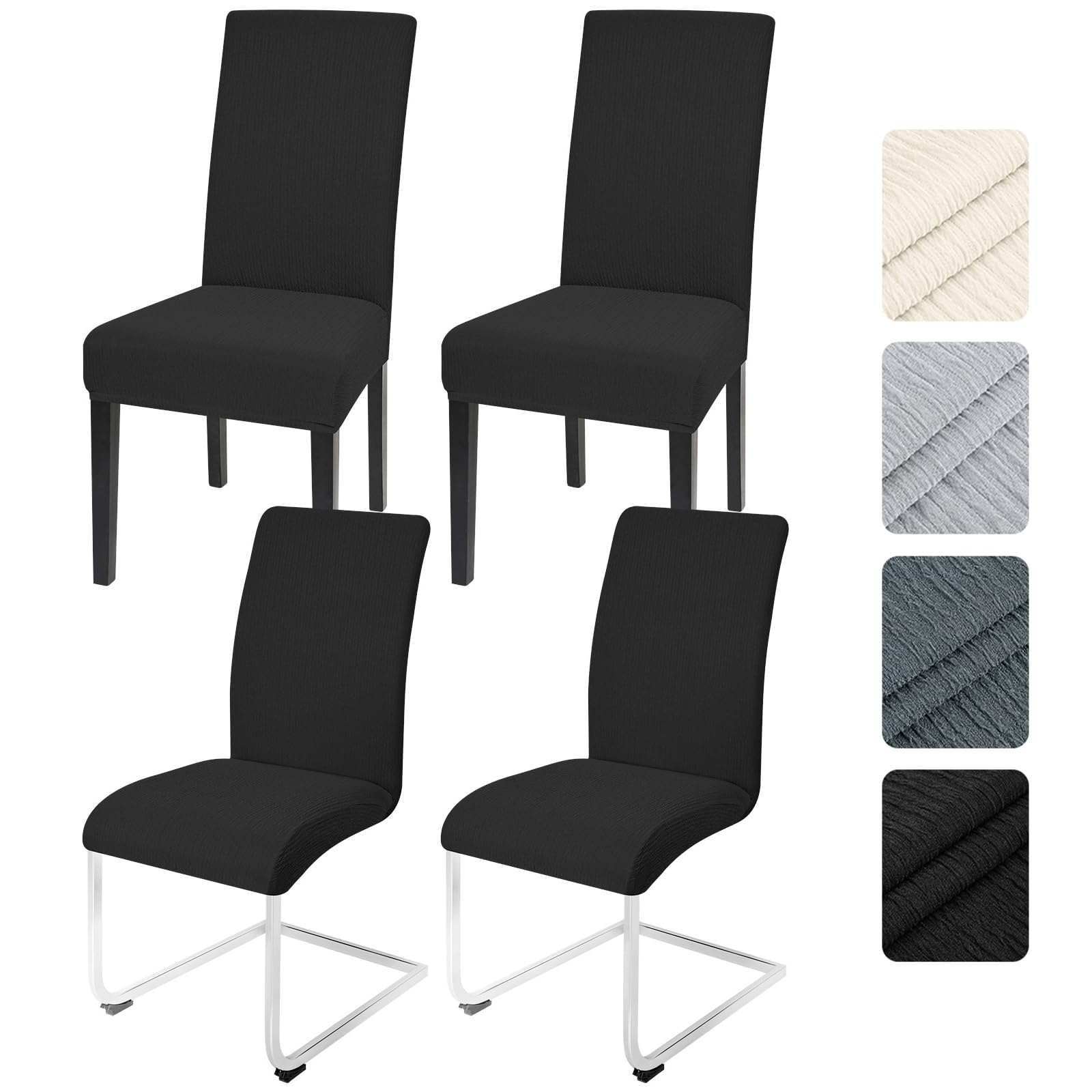 Alishomtll Dining Chair Covers Set of 4, Universal Fit Stretch Spandex Chair Slipcovers, Washable Removable Chair Protector for Dining Room Kitchen Banquet Wedding Party (Black, 4psc)