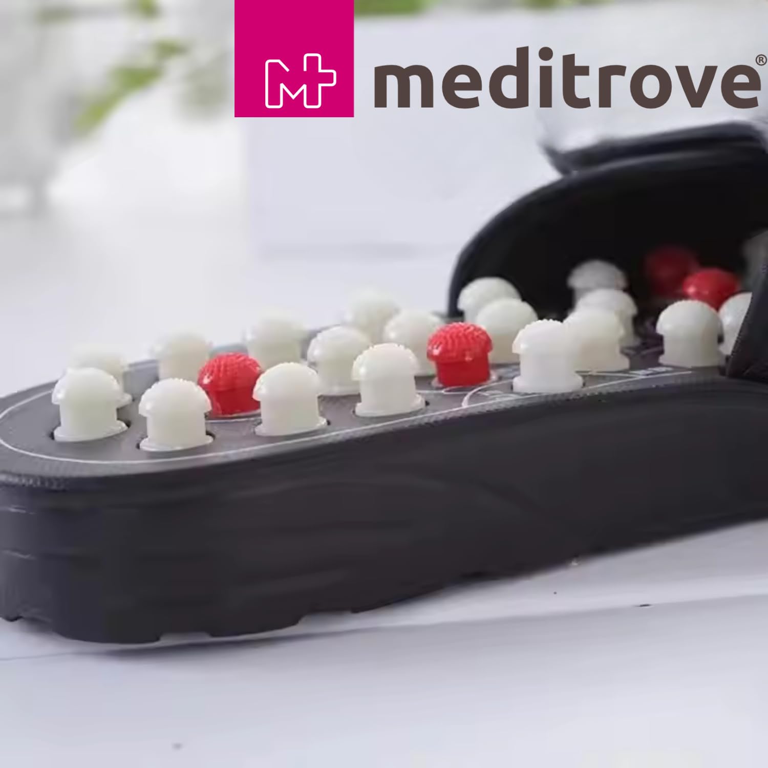 MEDITROVE Yoga Paduka I Manual Spring Acupressure and Magnetic Therapy I Rubber Foot Massager Slipper I Full Body Blood Circulation Natural Slippers I Leg Relaxer Sandals for Men & Women - Black
