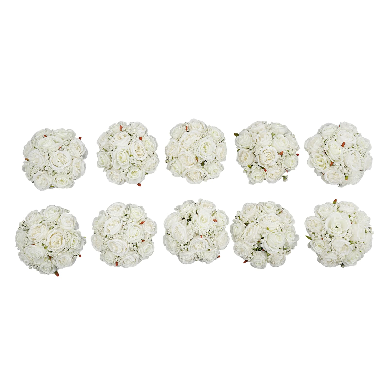 Künstliche Blumenbälle 10 er-Set Künstliche Blumen für Hochzeitsdeko | Weiß Seiden Blumenkugeln Jede (D x H) 24 x 10cm, für Tischdeko, Mittelstücke, Partys, Geburtstags, Wohnkultur