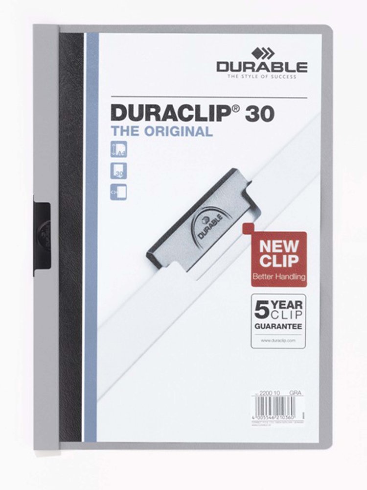 DURABLE 220010 Hunke & Jochheim clip folder Duraclip Original 30, hard film, up to 30, sheets, transparent/grey, 1 piece