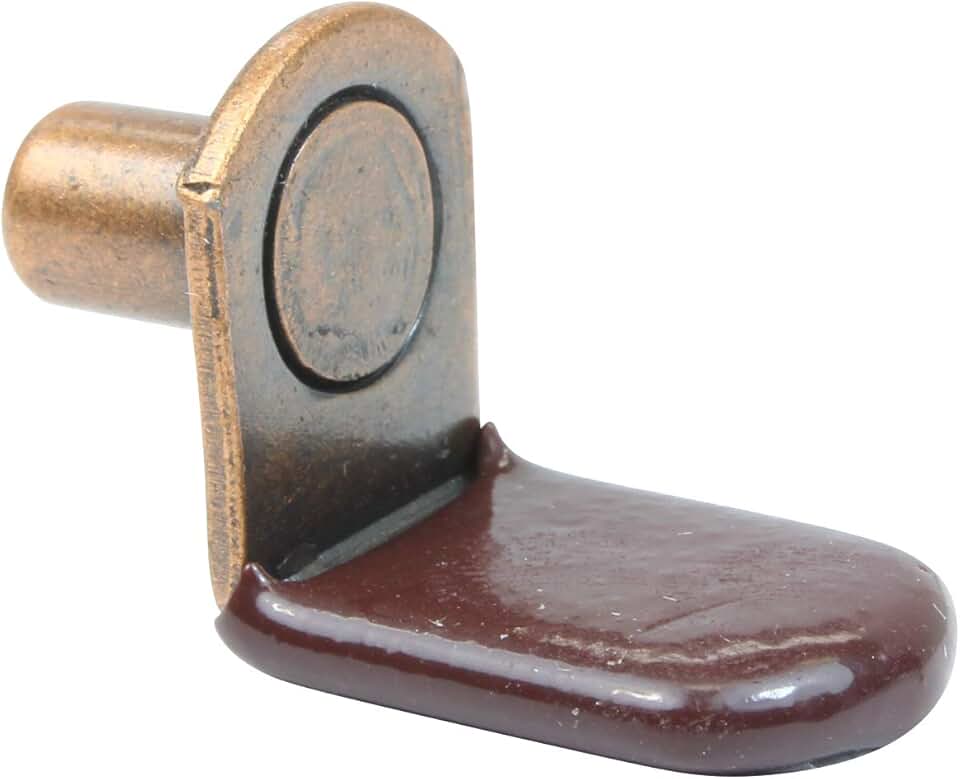 25 Pack Rok Hardware 1/4" (6.35mm) L-Shaped Glass Support Furniture Cabinet Closet Shelf Bracket Pegs with Vinyl Tip Antique Copper Finish, ROKSPGV14B