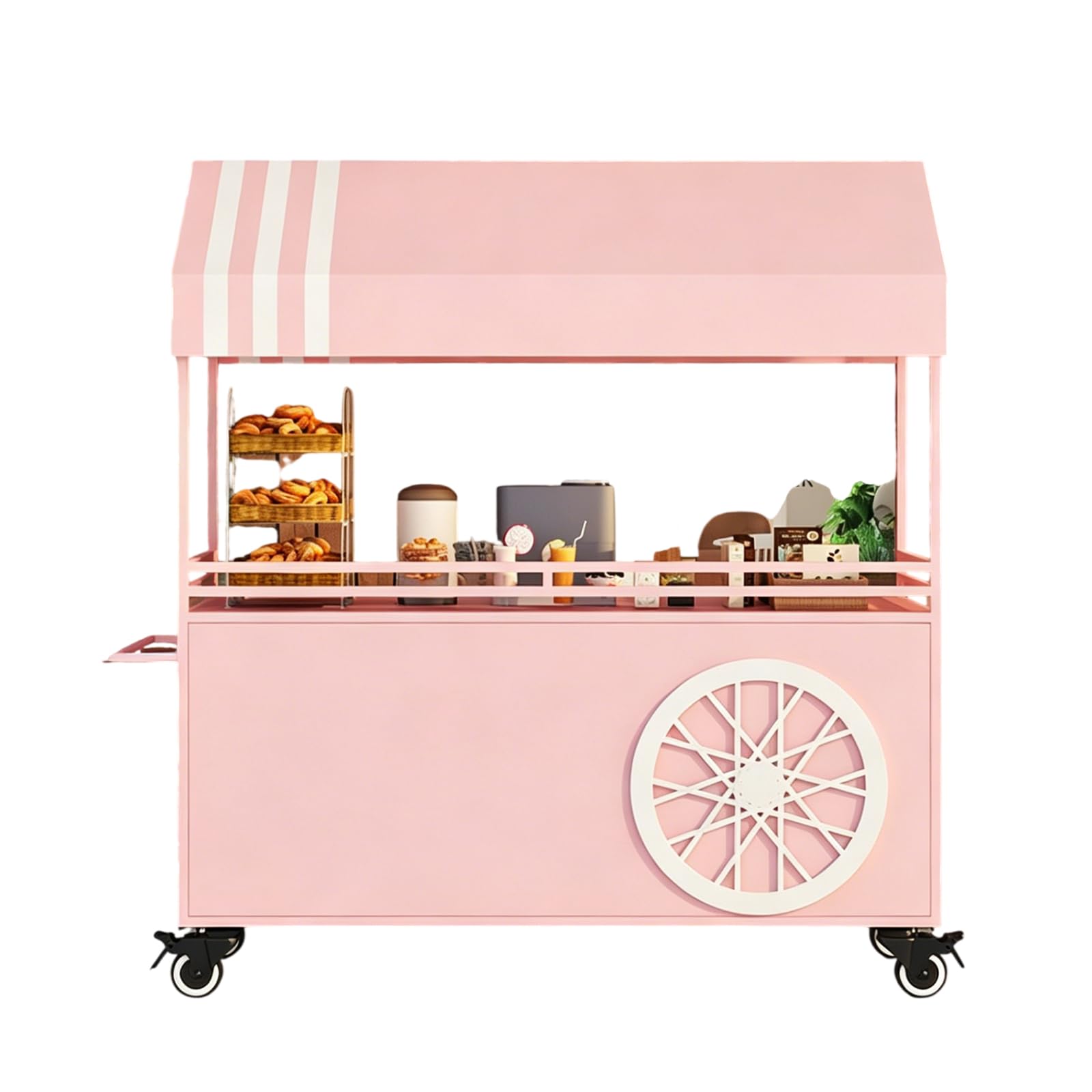Portable Food Display Stand with Canopy Outdoor Vendor cart with Lockable Wheels Dining Cart for Market, Street Food & Events (Size:120cm/47.2in,Color:pink)