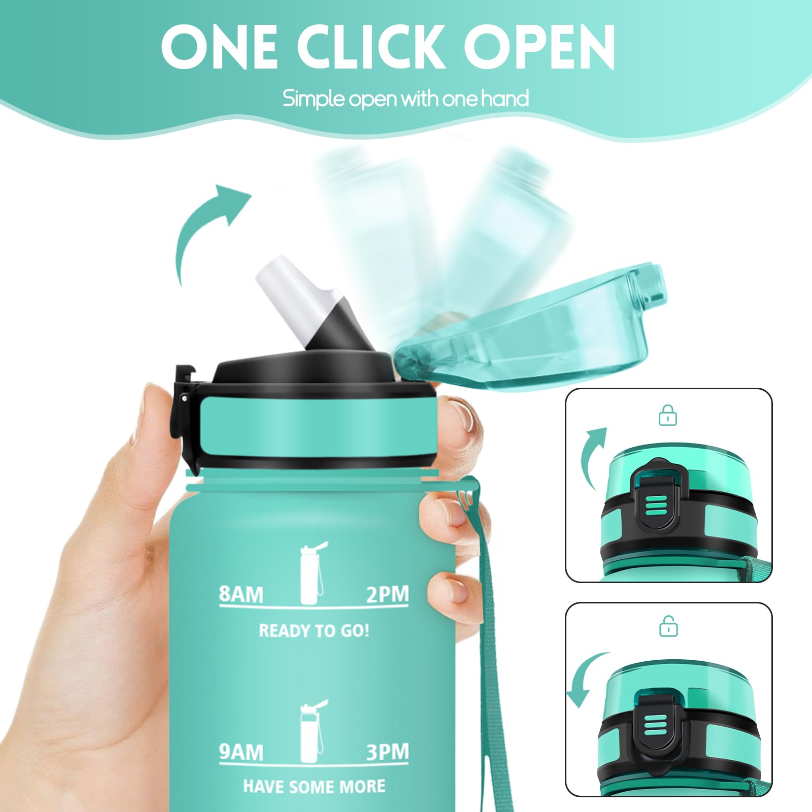 Mulbijeo Botellas de Agua, 1 Litro BPA Free, Botella Gimnasio, con Escala de Tiempo Motivacional, Cantimplora, Reutilizable, Garrafa de Agua, Ideal para Escuela, Oficina, Deporte, Botella con Pajita — view 2